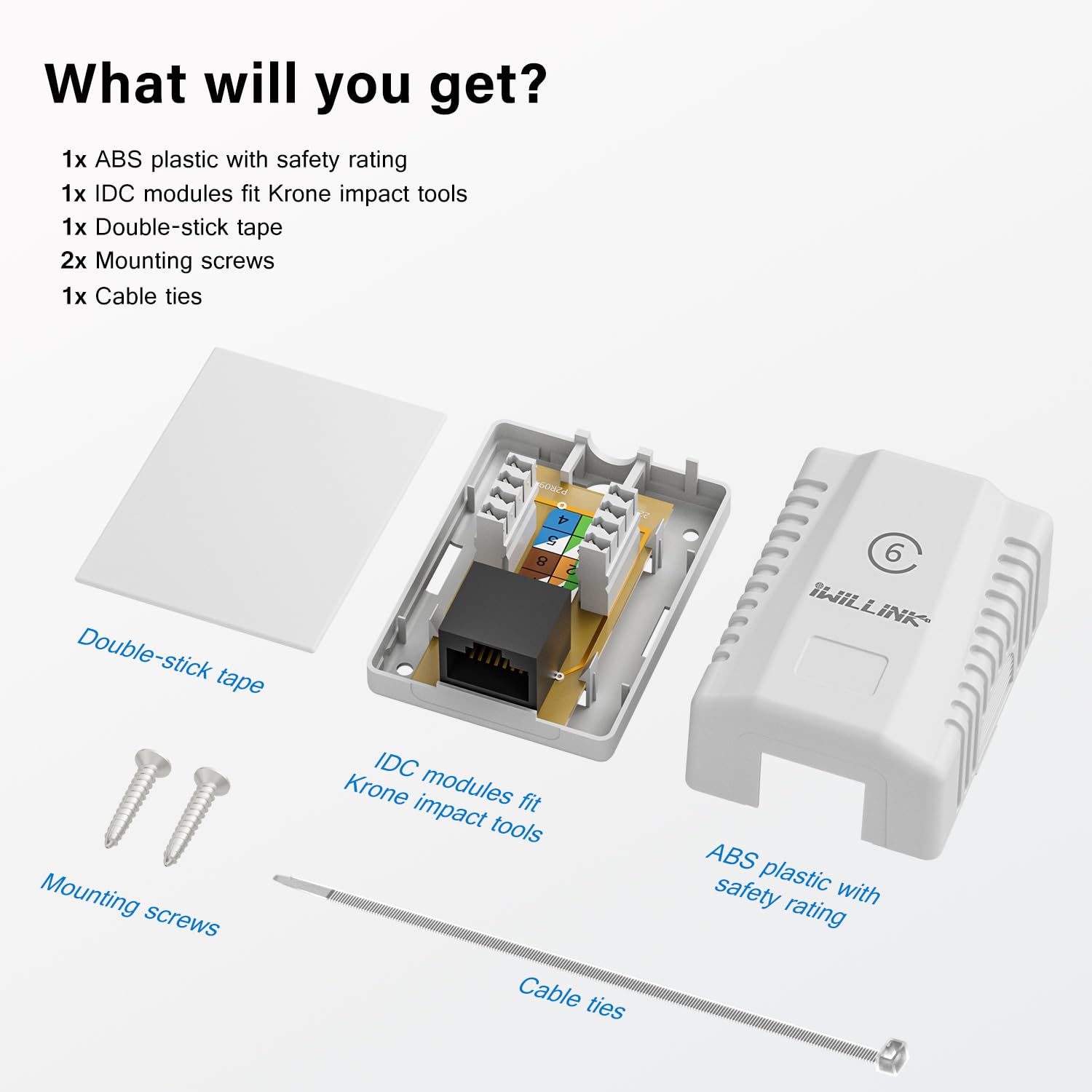 Iwillink Cat6 Ethernet Surface Mount Box, 1 Port Rj45 Keystone Jack Surface Mount Box, 5 Pack, White