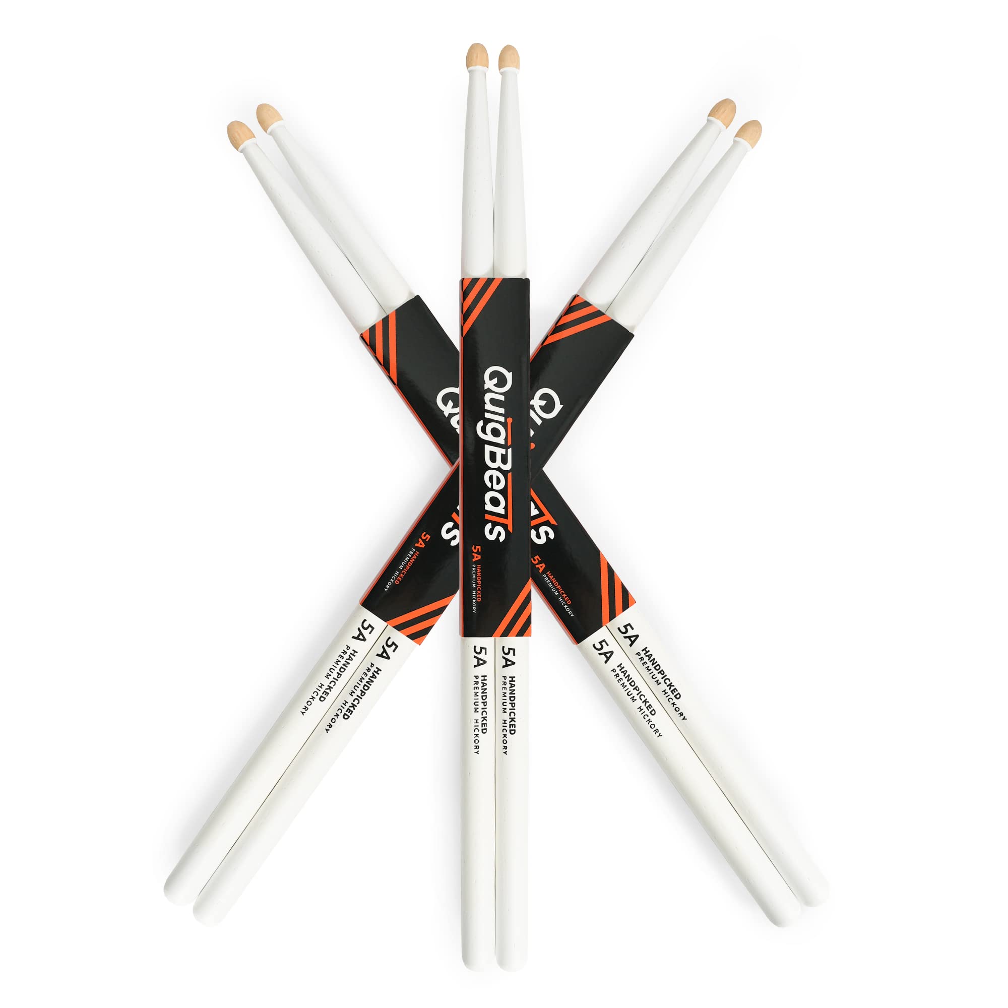 Quigbeats Drum Sticks, Hickory 5A Drumsticks, Drumsticks For Adults & Kids 5A 3 Pairs   White