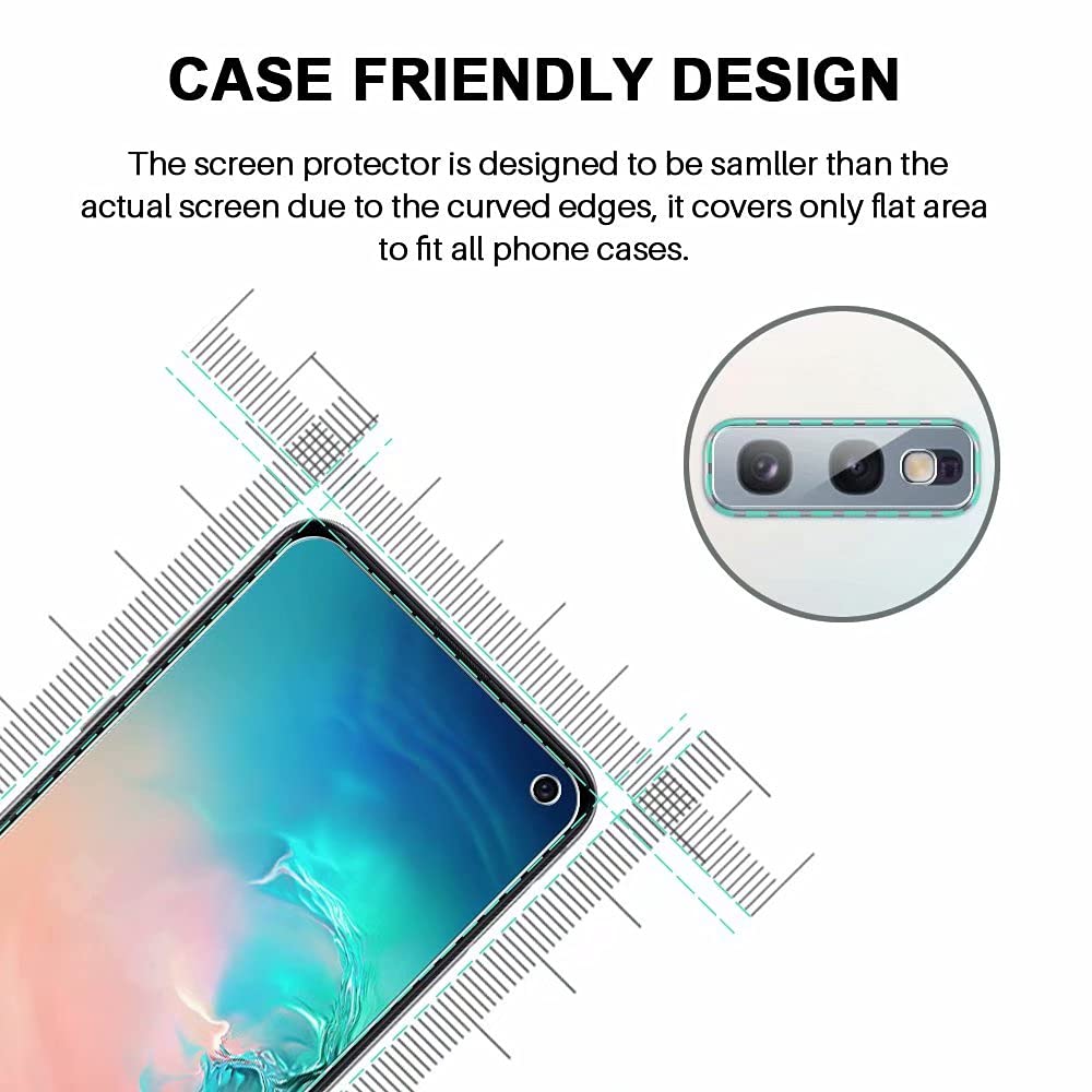 [2+2 Pack] Mp Mall 2 Pack Tempered Glass Screen Protector + 2 Pack Camera Lens Protector Compatible For Samsung Galaxy S10E, Not Fit For Galaxy S10 Or S10 Plus, Installation Frame 9H Hardness