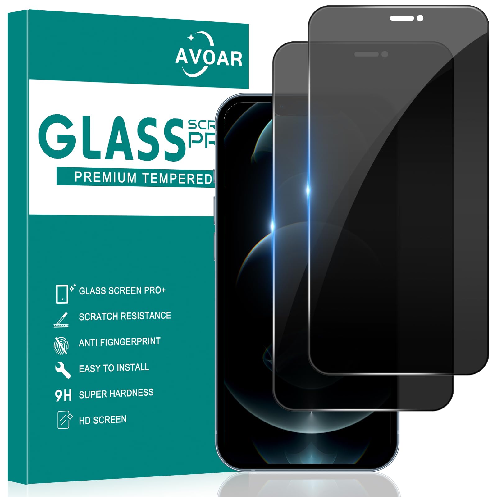 Avoar 2 Pack Privacy Screen Protector For Iphone 12 Pro Max, Privacy Screen Iphone 12 Pro Max 6.7 Inch Tempered Full Screen Glas