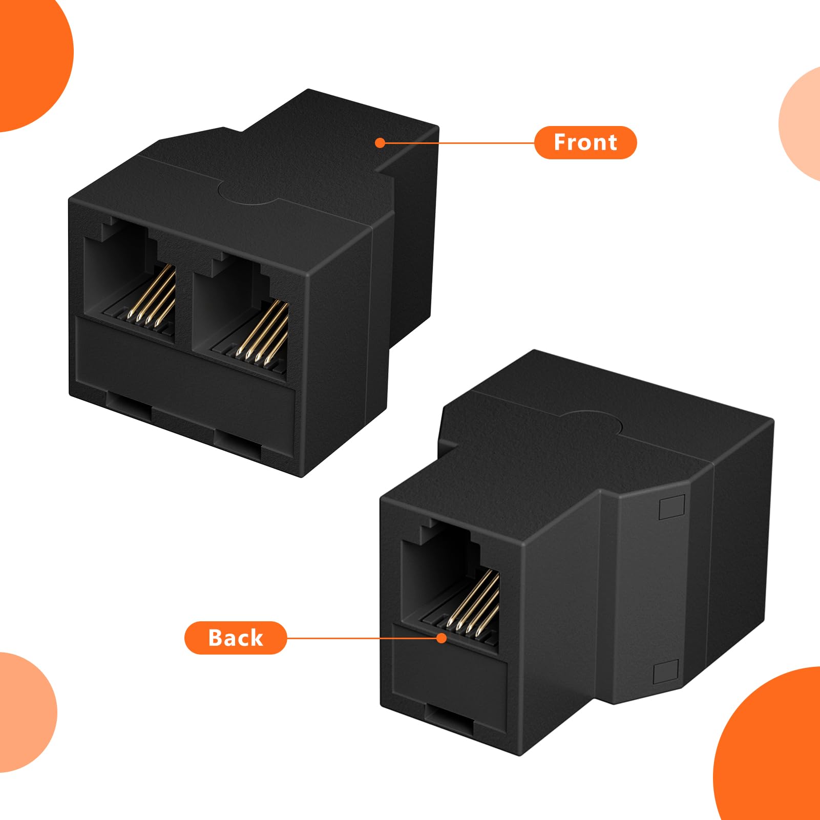 Lativu Phone Jack Splitter For Landline, Rj11 6P4C 3 Female Plug Phone Line Splitter, Two Way Telephone Line Splitters With Wire