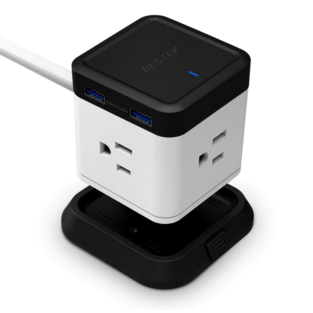 Bestek Vertical Cube Power Strip With Mountable Detachable Base 5' Extension Cord (Mrj3006 Bk)