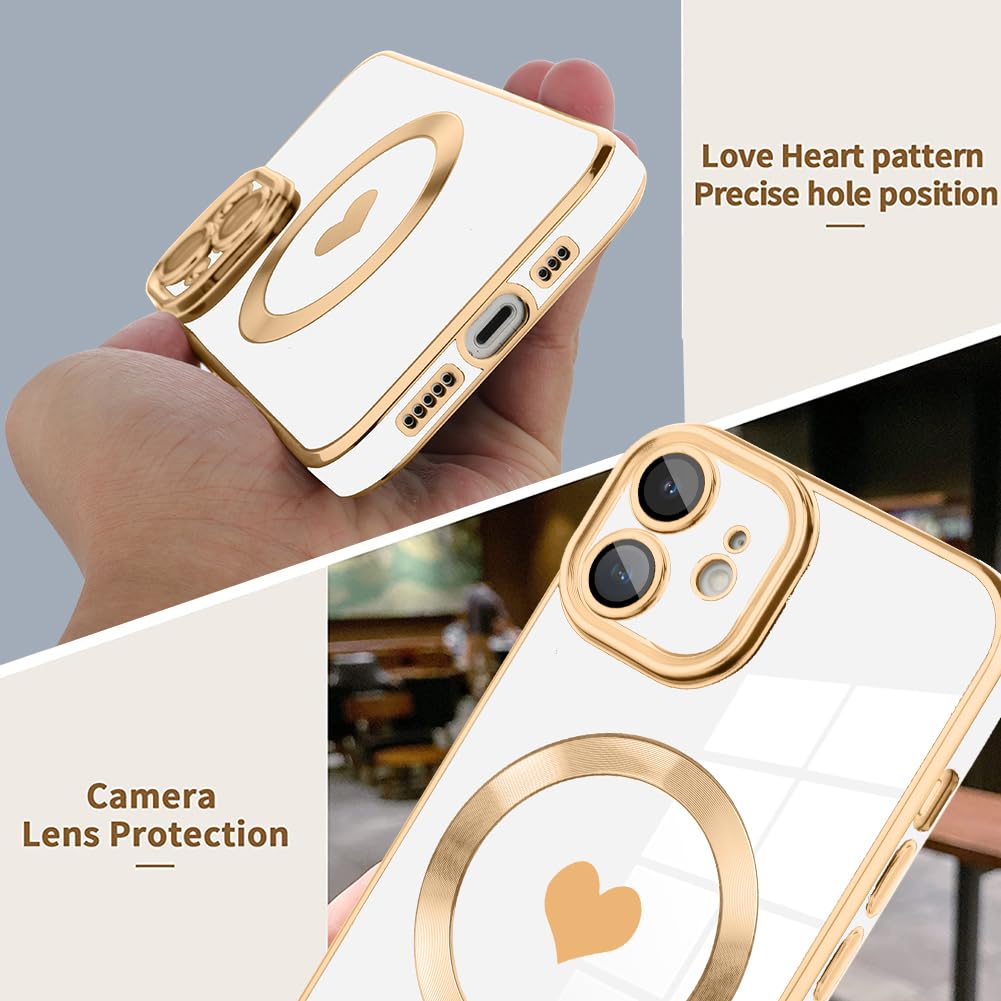 Tharlet Magnetic For Iphone 11 Case [Compatible With Magsafe] Cute Love Luxury Plating Edge Bumper Case With Full Camera Lens Ca
