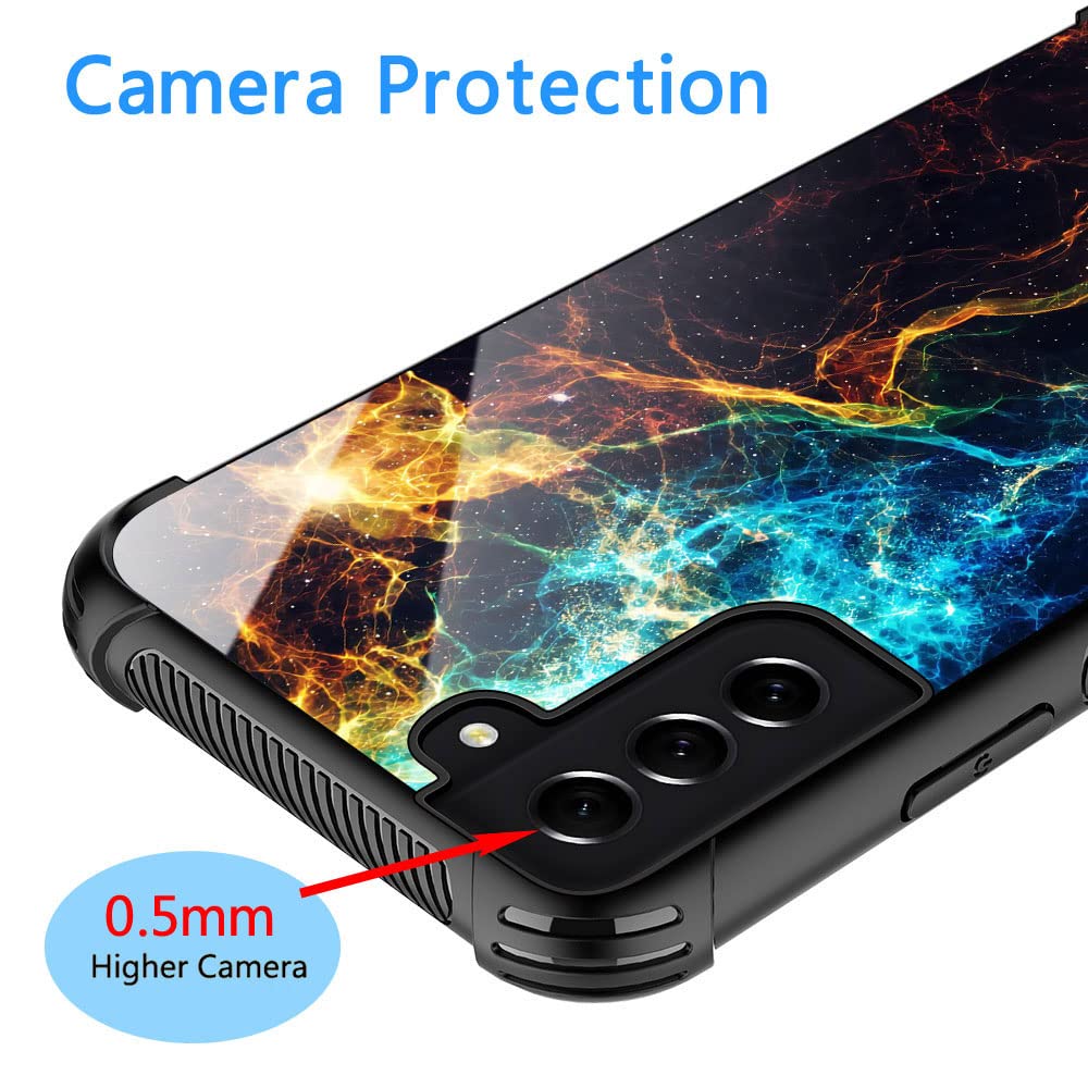 ZHEGAILIAN Phone Case for Samsung Galaxy S21 Plus Blue Flame Organic Glass TPU Bumper