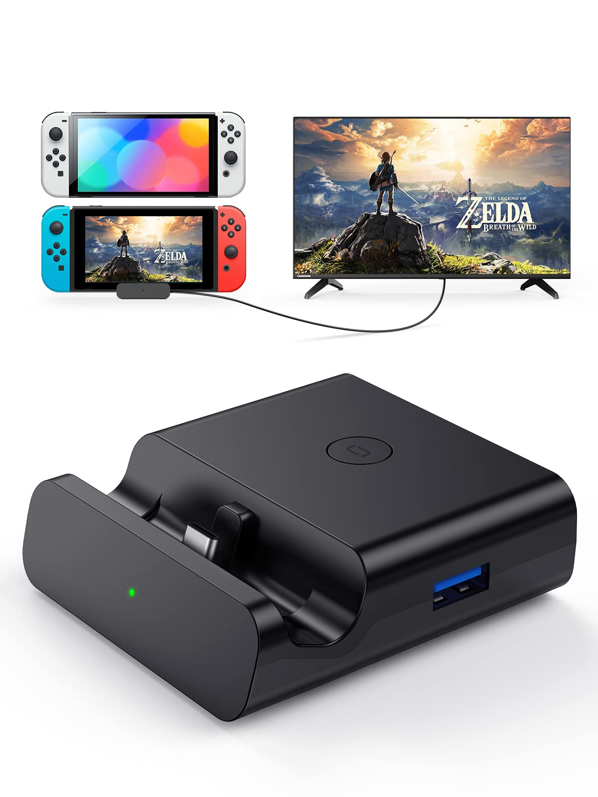 NEWDERY Switch TV Dock for Nintendo, Switch Docking Station for TV, USB C to HDMI Multiport Hub Adapter, Portable PD Charger Doc