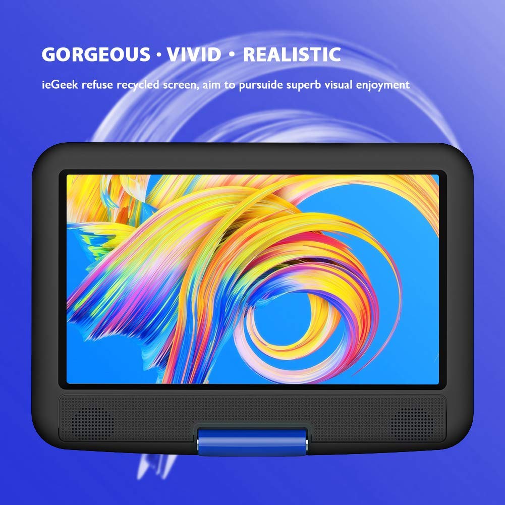 Iegeek 11.5' Portable Dvd Player With Sd Card/Usb Port, 5 Hour Rechargeable Battery, 9.5' Eye Protective Screen, Support Av In/Out, Region Free, Blue