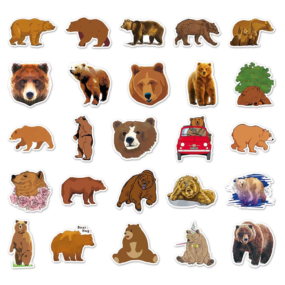Brown Bear Stickers |50Pcs Brown Bear Waterproof Vinyl Decals For Bike Water Bottles Laptop Bicycle Refrigerator Cup Luggage Com