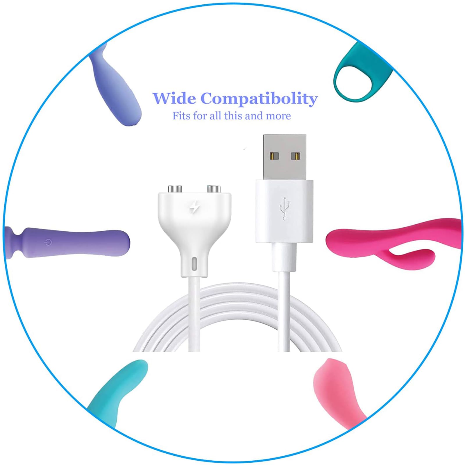 Fertile Rain Magnetic USB DC Charger Cable 2.7ft, 5MM Copper, White for Rechargeable Toys, Massagers, Electric Toothbrush