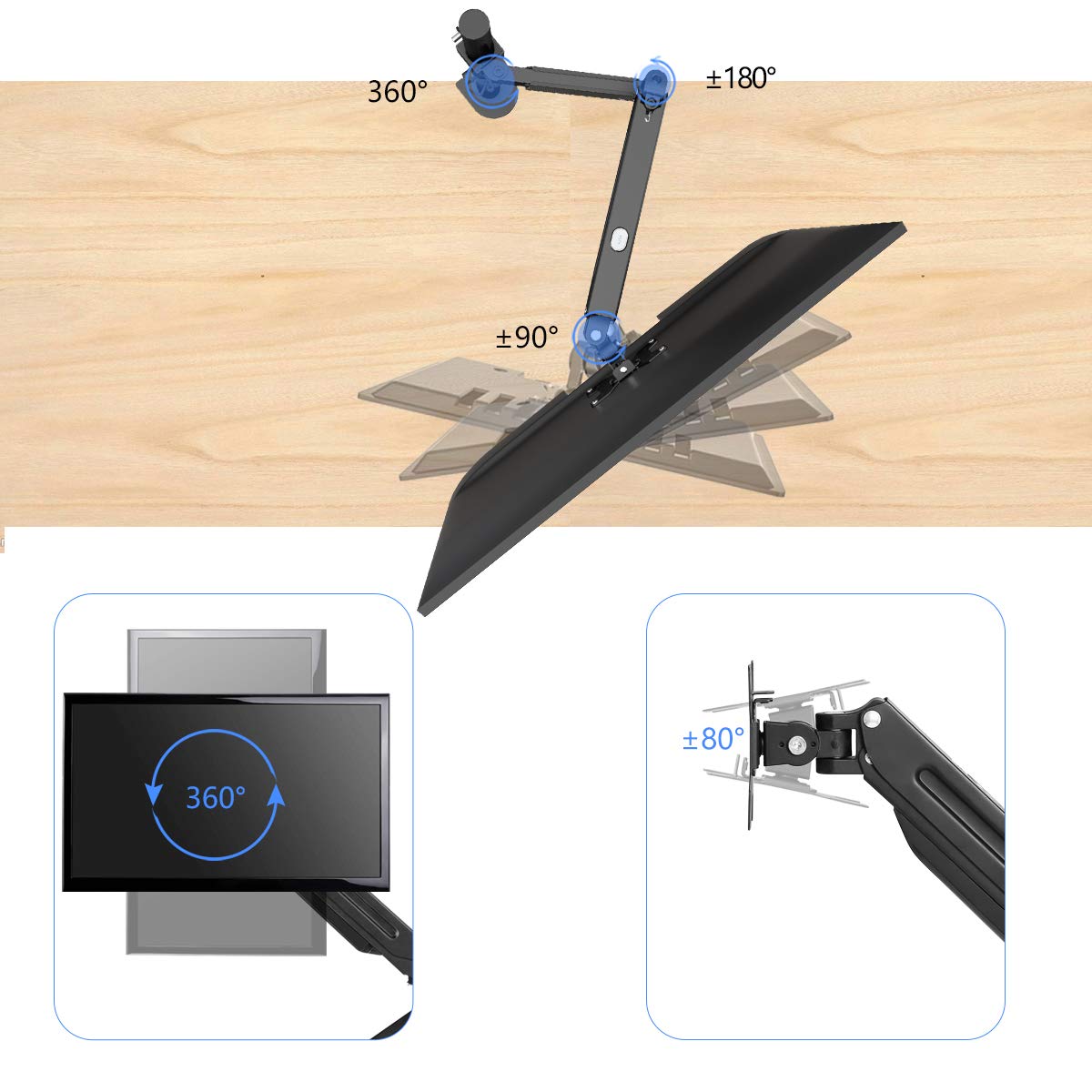 Suptek Single Monitor Mount Stand Height Adjustable Gas Spring Monitor Arm Desk Mount For Computer Screen 17 To 27 Inches,Vesa B