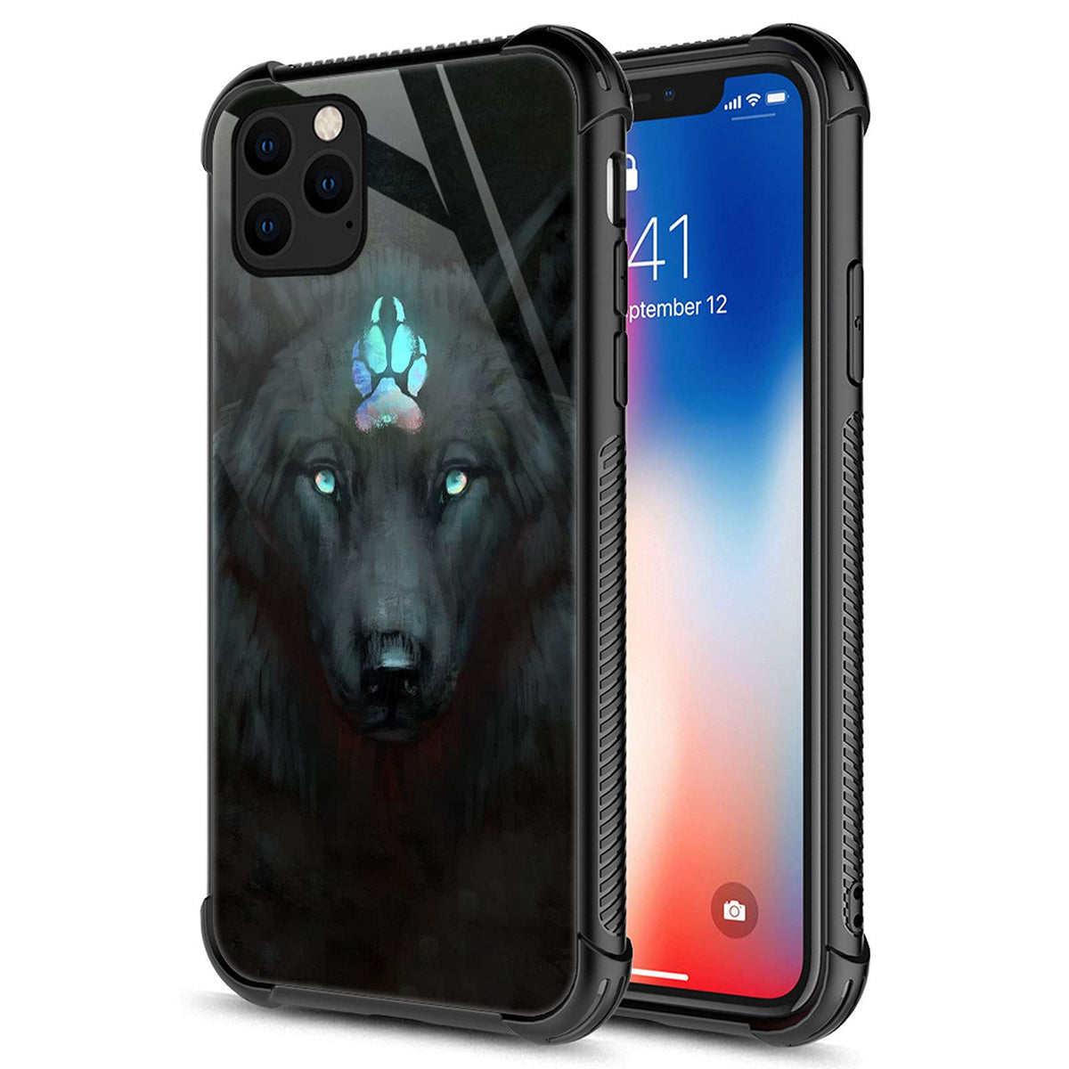 Carloca Compatible With Iphone 13 Case,Spiritual Wolf Black Identity Graphic Design Shockproof Anti Scratch Hard Acrylic Case Fo