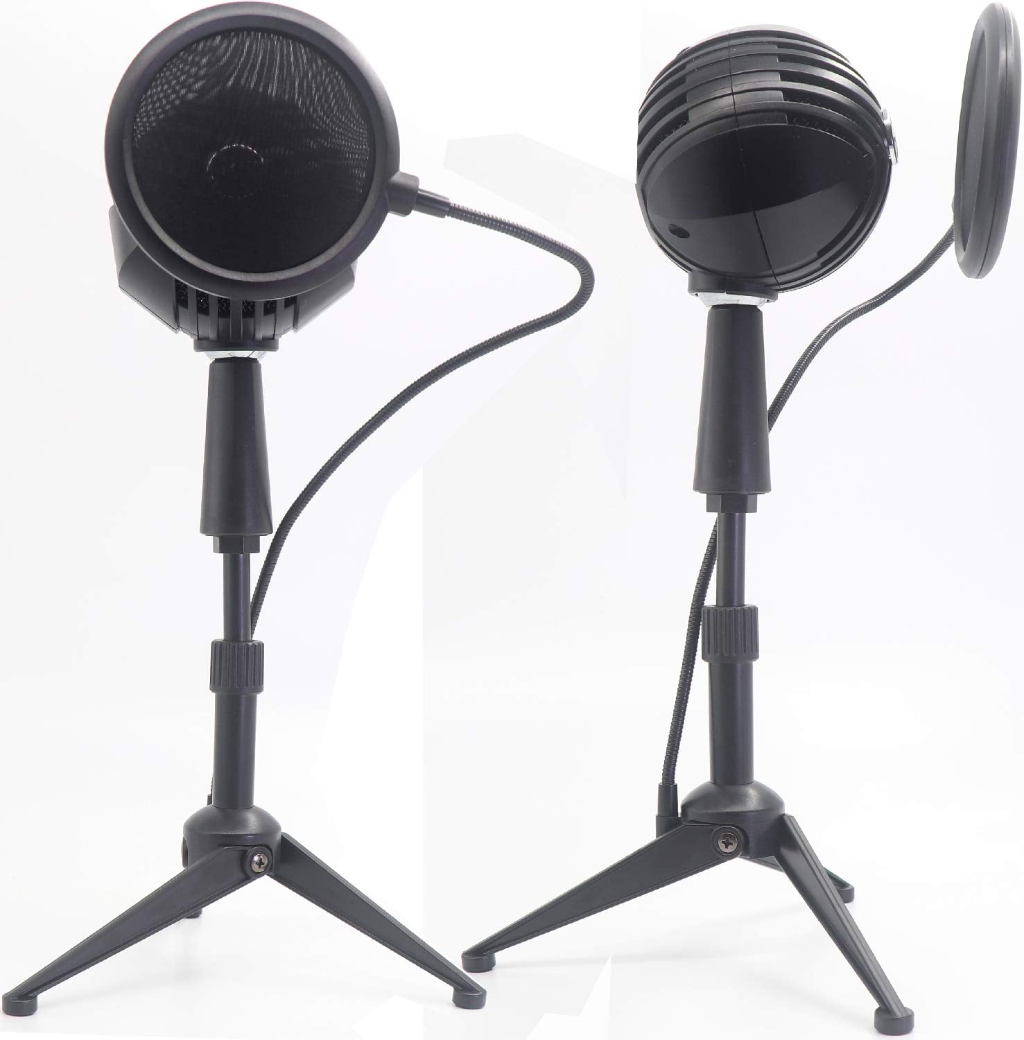 Desktop Microphone Tripod Suspension Stand With Shock Mount Anti Vibration Mic Holder And 4'' Round Mask Shield Double Net Wind