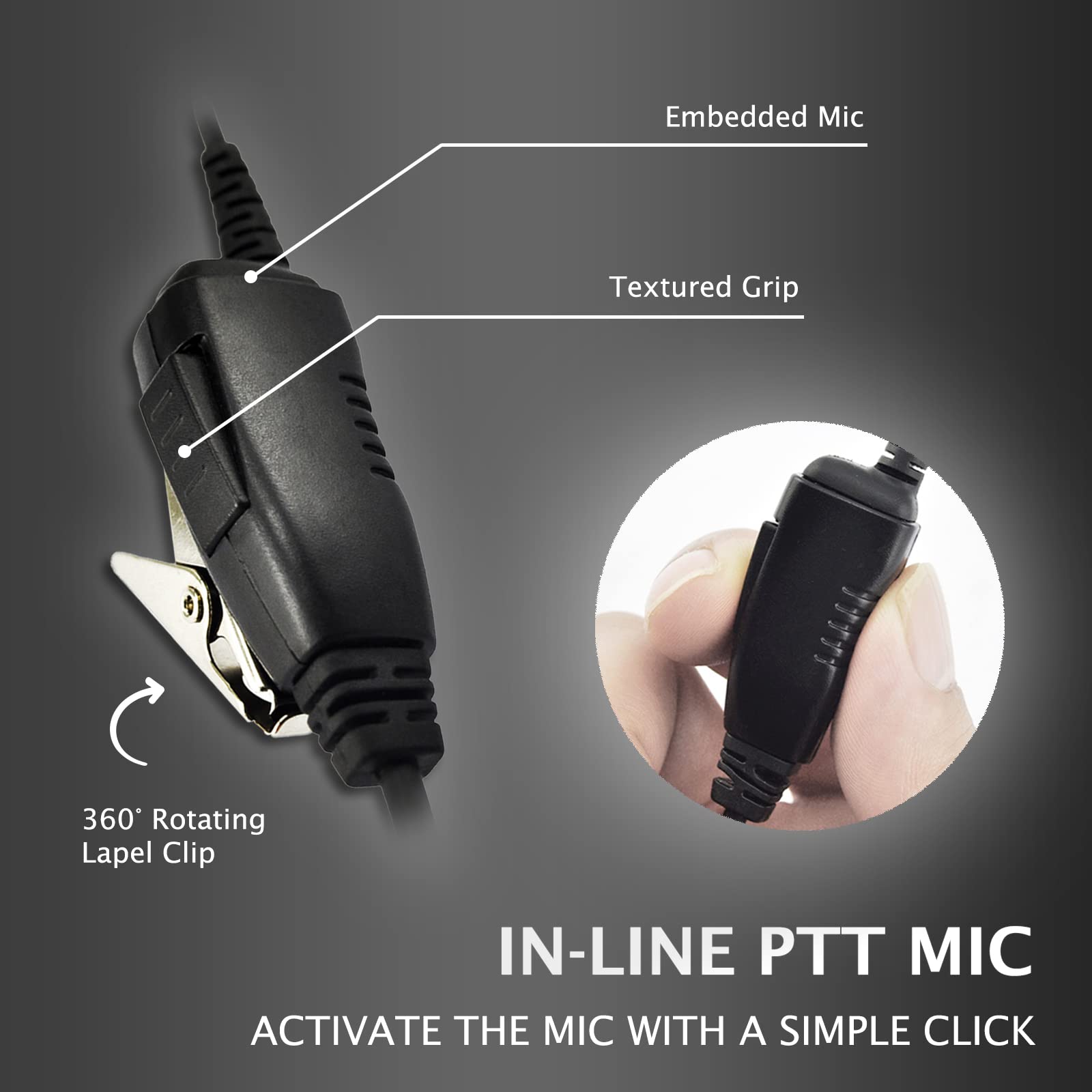 Promaxpower 1 Wire C Shape Swivel Earpiece Headset With Ptt Button Mic For Motorola Two Way Radio Walkie Talkies Cp110, Cp185, C