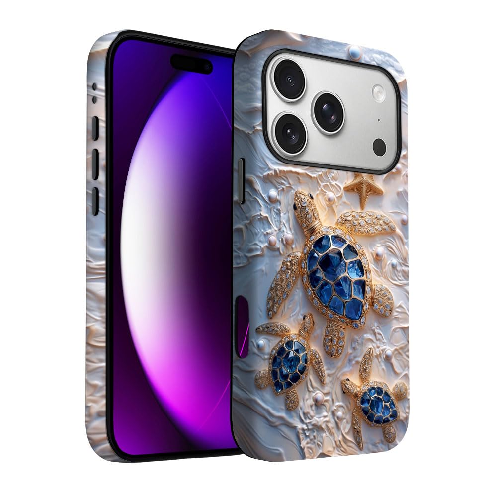 Yuzbira for iPhone 17 Pro Case | Stained Glass Beach Turtle | Slim Drop Protection Design