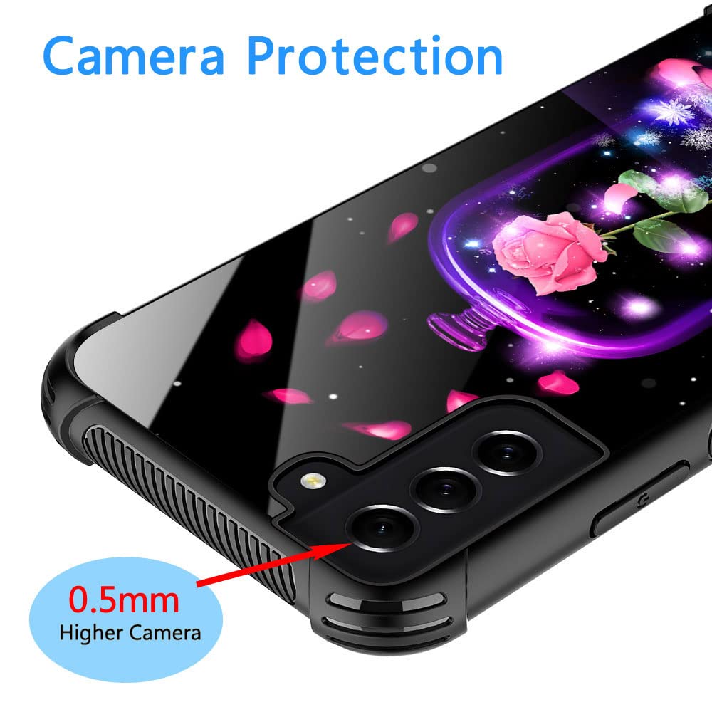 ZHEGAILIAN Phone Case for Samsung Galaxy S21 Plus 5G, Rose Vase Pattern Anti-Scratch Shockproof, Organic Glass TPU