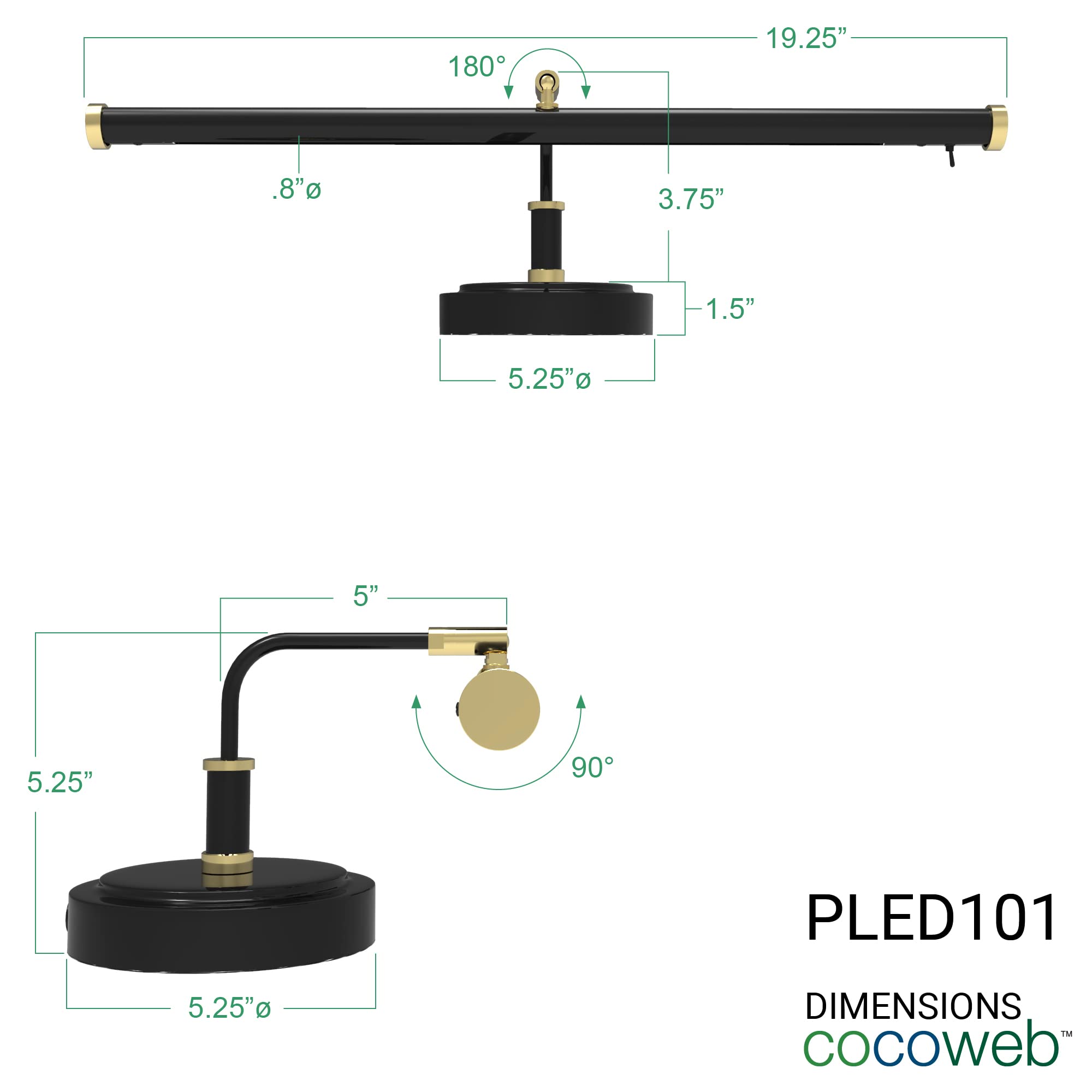 Cocoweb Adjustable Led Grand Piano Desk Lamp In Black With Brass Accents - Pled101D