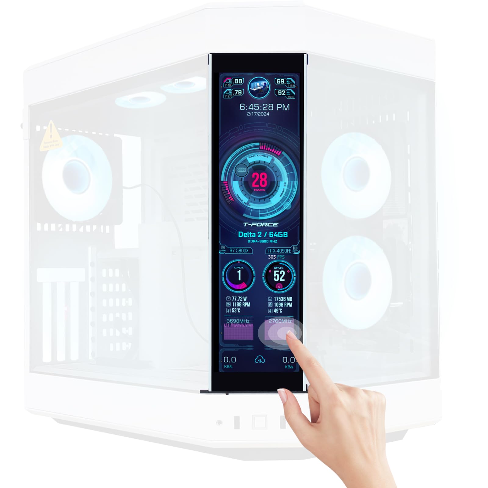 GeeekPi 12.6 Inch IPS LCD Touch Screen Monitor FHD 1920x515 Display, Fit for Hyte Y60 PC Case CPU GPU Secondary Monitor Panel, B