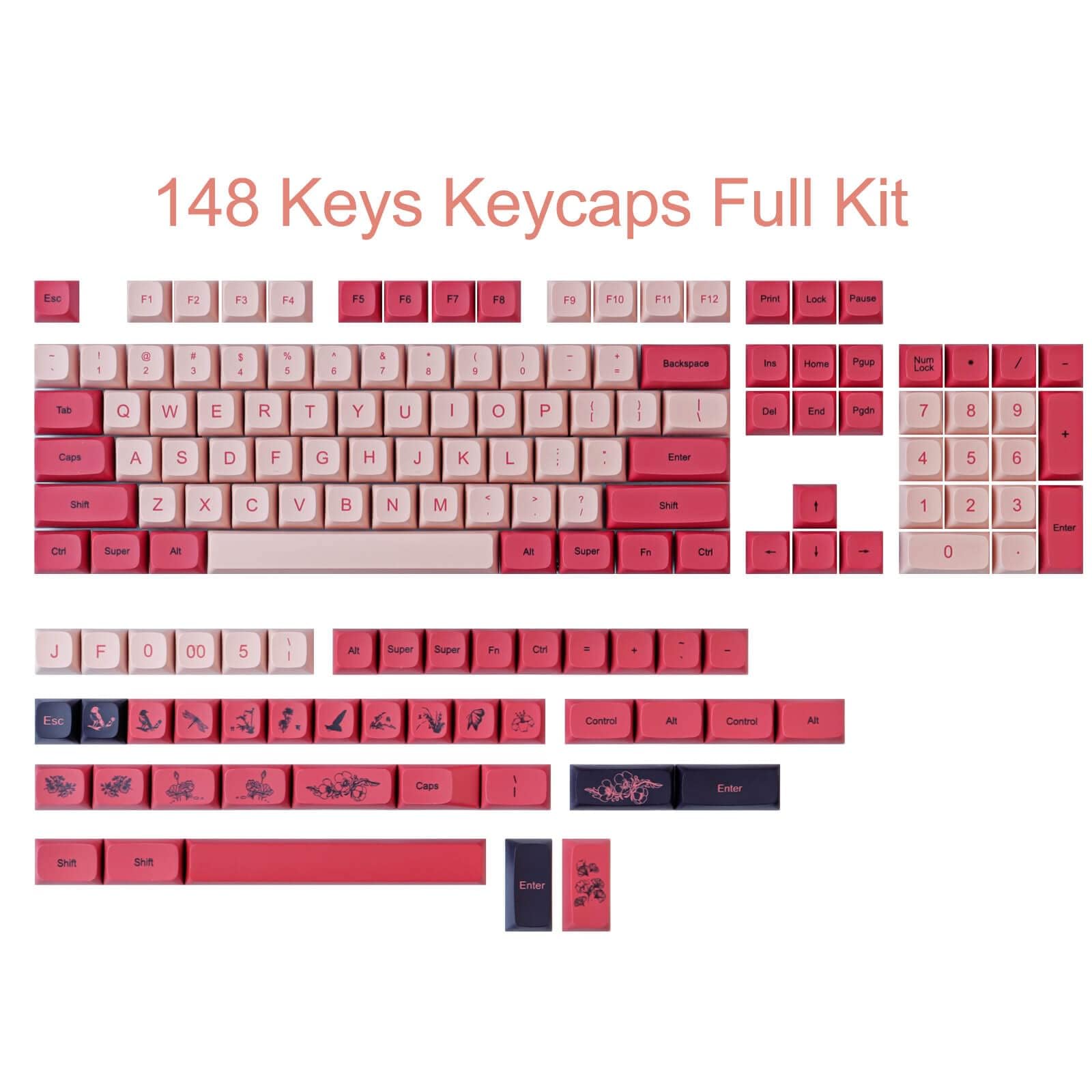 Tsungup Pbt Keycaps,Xda Profile Keycaps 148 Keys Dye Sublimation Cute Pink Custom Keycaps Set For Ansi Layout Cherry Mx Switches