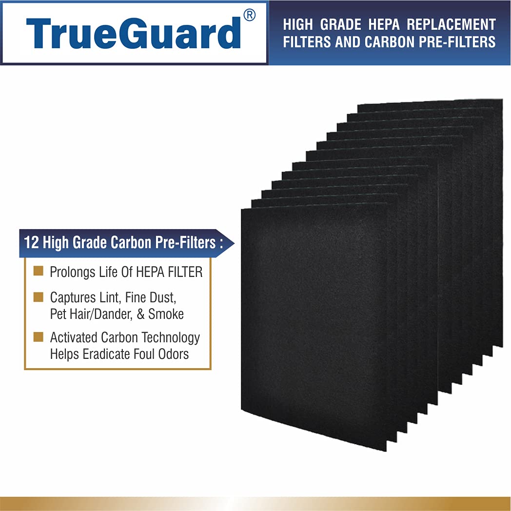 Trueguard Air Purifier Replacement Pre Filters For Hpa200 Series | 12 Pack Of Pre Cut Activated Carbon Prefilters | Precision Fi