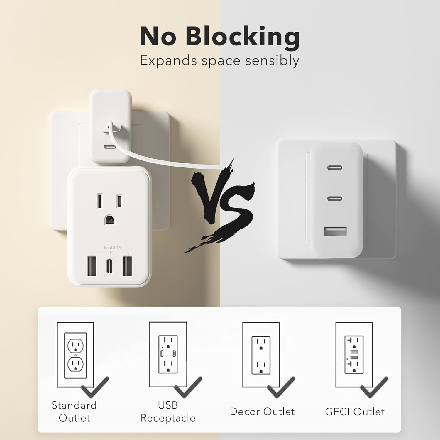 Bn Link Multi Plug Outlet Extender 2 Pack, Outlet Splitter With 4 Outlet And 3 Usb Ports (1 Usb C), 4 Sided Multiple Plug Expand