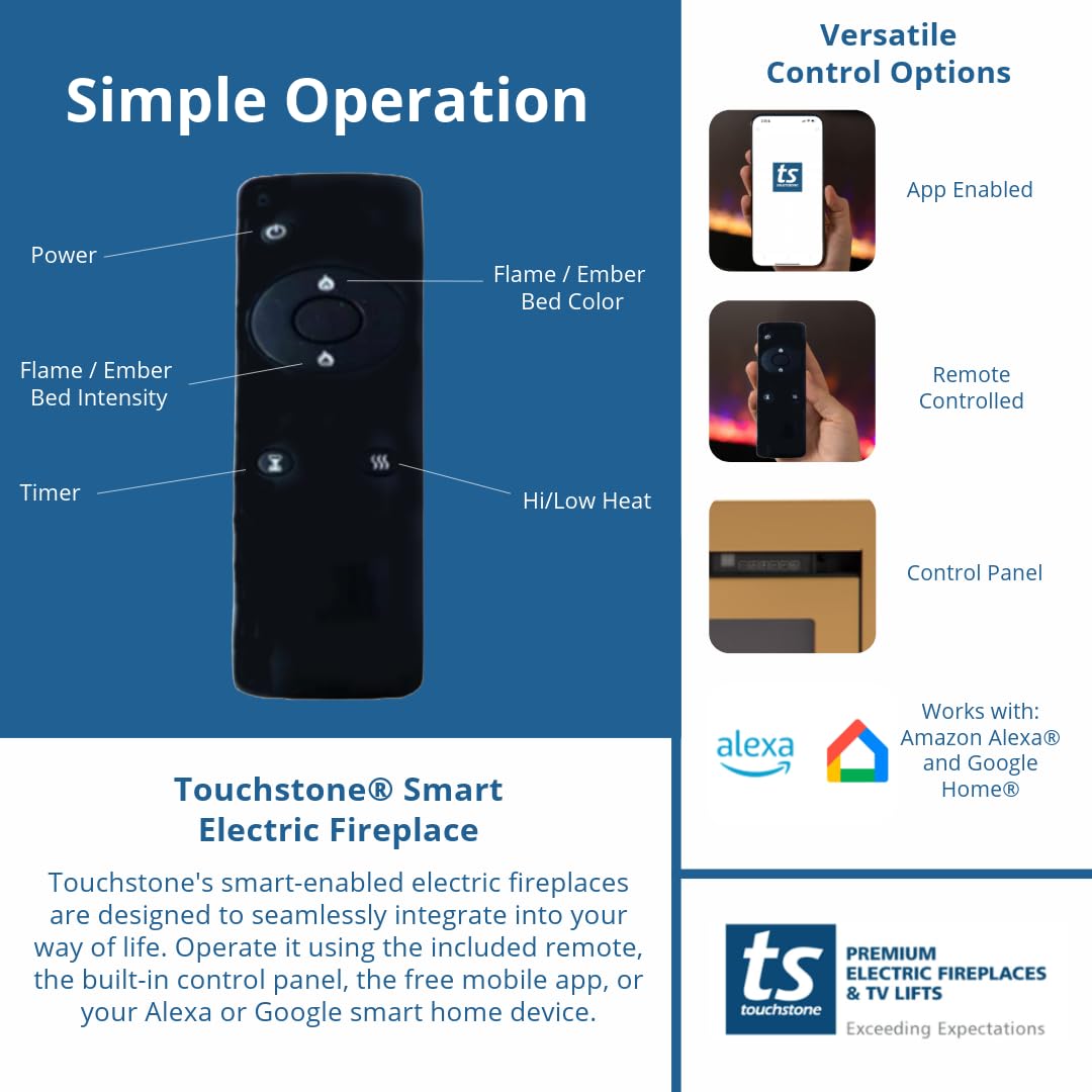 Touchstone Sideline Deluxe  Gold Smart Electric Fireplace  50 Inch Wide  Alexa/Wifi Enabled  In Wall Recessed  5 Flame Settings
