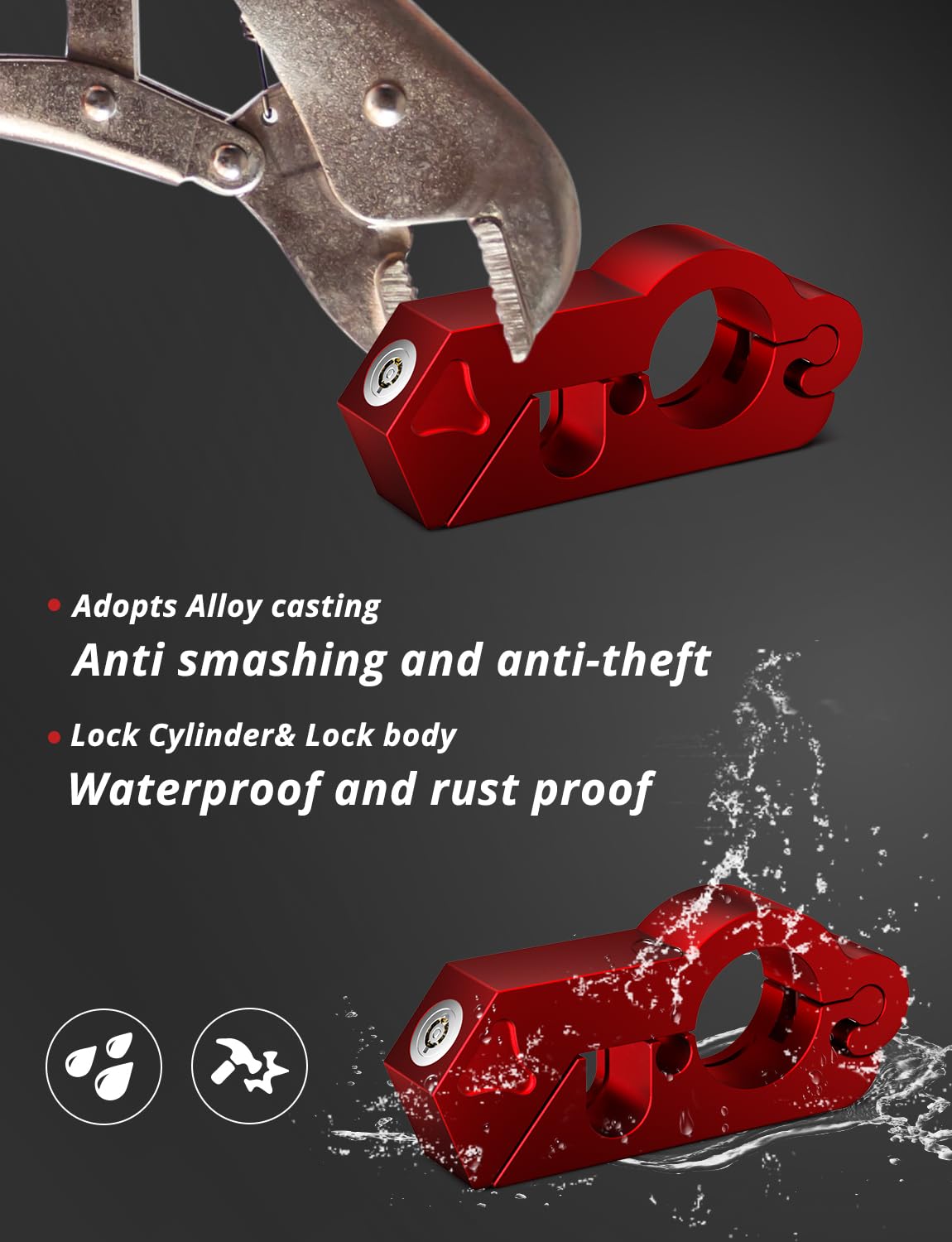 Oasser Motorcycle Lock, Handlebar And Helmet Lock Combo, Anti Theft For All Motorcycle Bike Atv Scooter Red