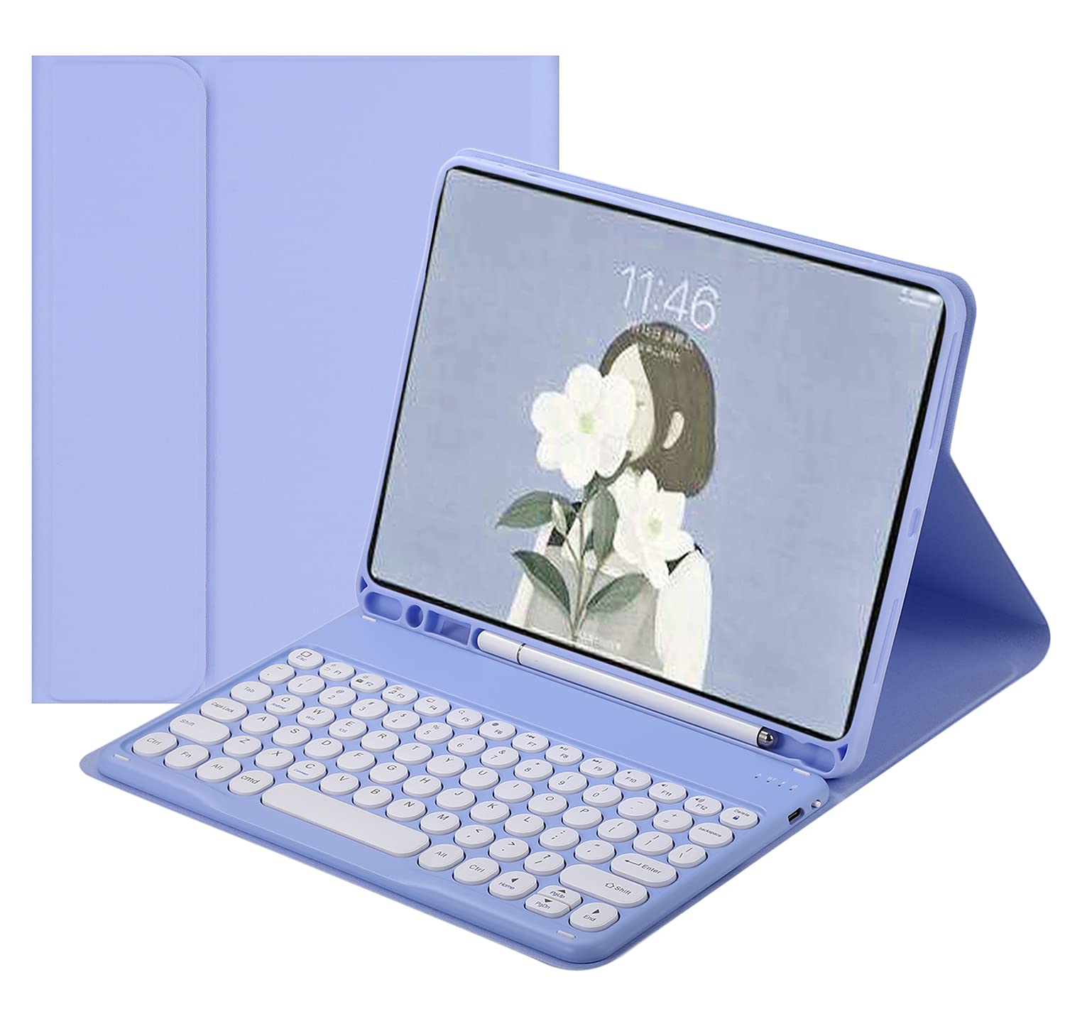 iPad 6 iPad 5 Air 2 Pro 9.7 inch Keyboard Case Cute Round Key Color Keyboard Wireless Detachable BT Keyboard Cover with Pencil H
