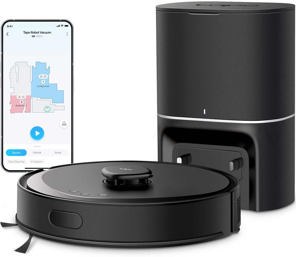 Tapo Lidar Smart Navigation Robot Vacuum And Mop With Self-Emptying Dock, 5300Pa Max, 97%+ Dust Pickup Rate, Customizable Cleani