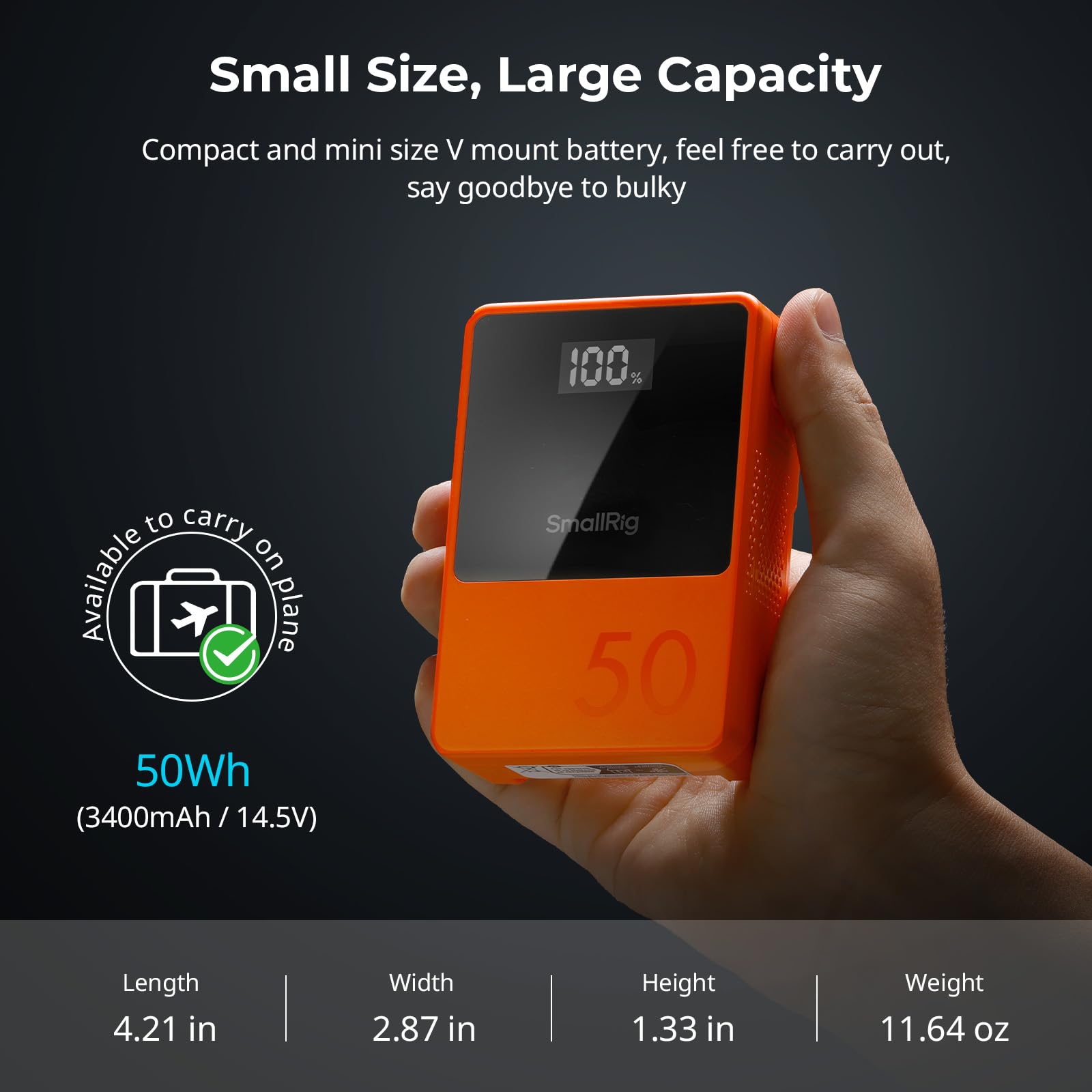 Smallrig V Mount Battery Vb50 Orange, 50Wh / 3400Mah V Mount Battery With 45W Output, 1.5H Full Charge, With Usb-C, D-Tap, Usb-A