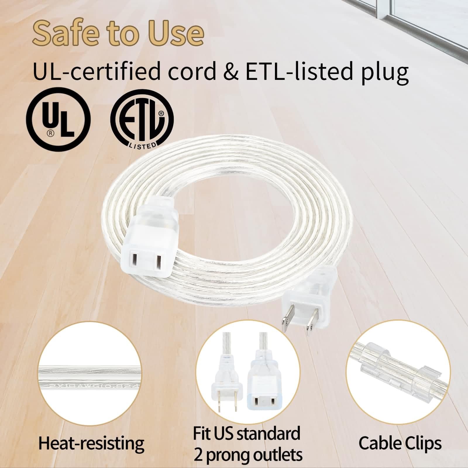 Zlierop 2 Pack 15 Ft Clear Extension Cord, Ul Certified Appliance Extension Cord, 2 Prong Extension Cord, Male To Female Extensi