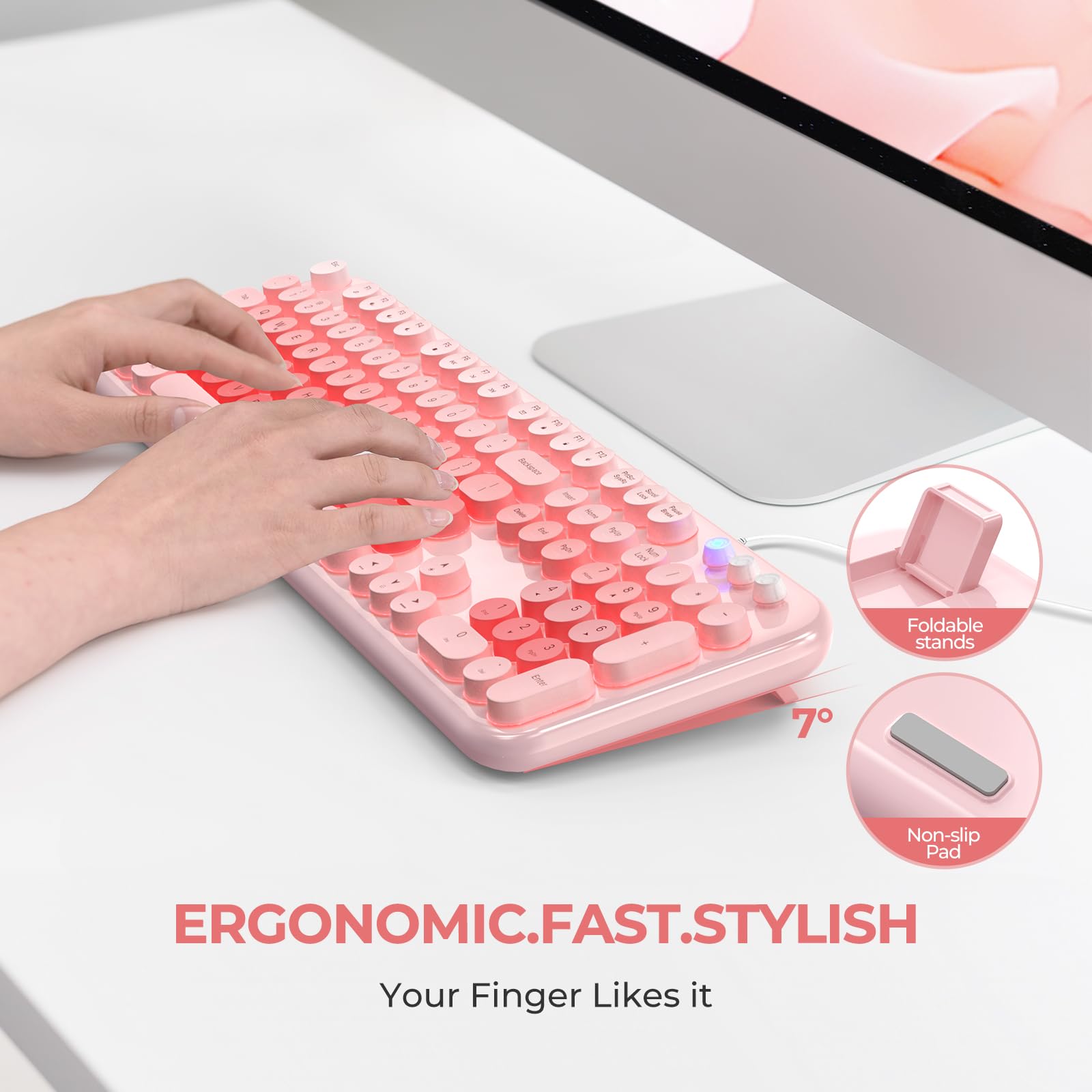 Atelus Wired Backlit Keyboard, Usb Computer Keyboard With Retro Keycaps, Numeric Keypad And Media Hotkey For Office Desktop Pc L