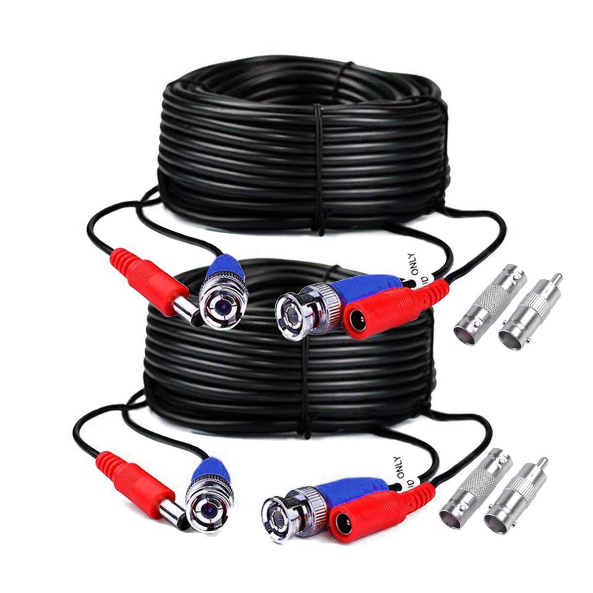 2Pack 60ft Black PreMade AllinOne BNC Male to Male Video and Power Cable Wire Cord with RCA Connector for CCTV Security Came
