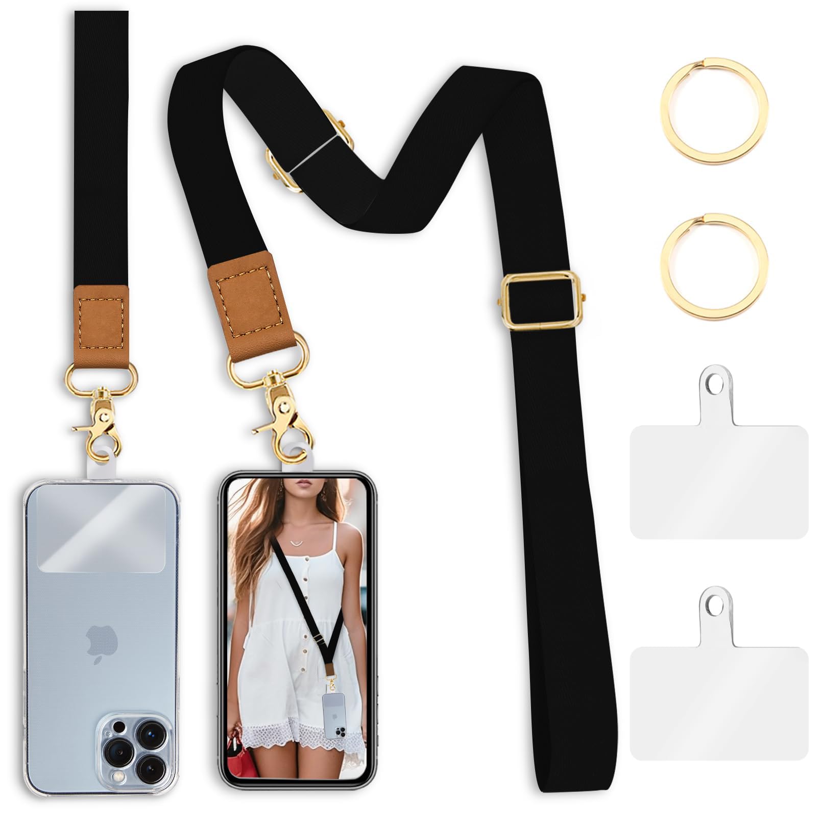 Piefly Phone Lanyard Crossbody Wrist Strap, Black Cell Phone Lanyards For Around The Neck Wristlet Shoulder, Adjustable Cute Pho