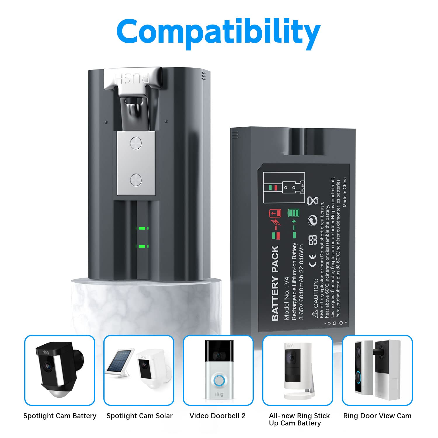 Jippofu 2 Pack Battery Camera For Ring Doorbell 2 3 4 Spotlight Stick Up Cam Rechargeable Batteries, With Usb Charging Station R