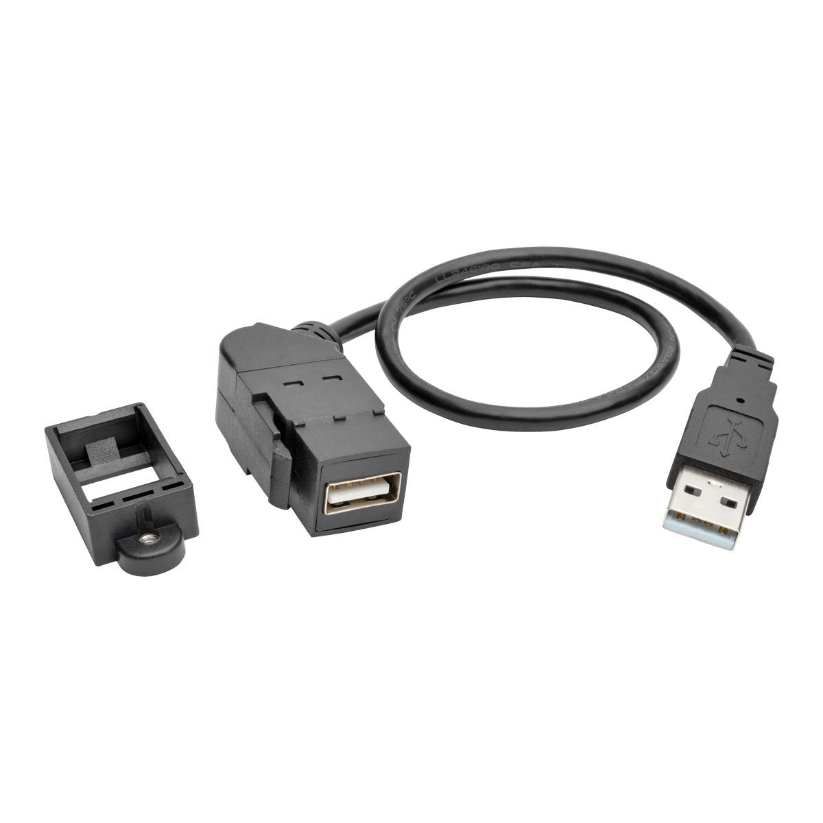 Tripp Lite USB 2.0 Keystone/Panel Mount Extension Cable Angled Connector Black 1 ft. (U024-001-KPA-BK)