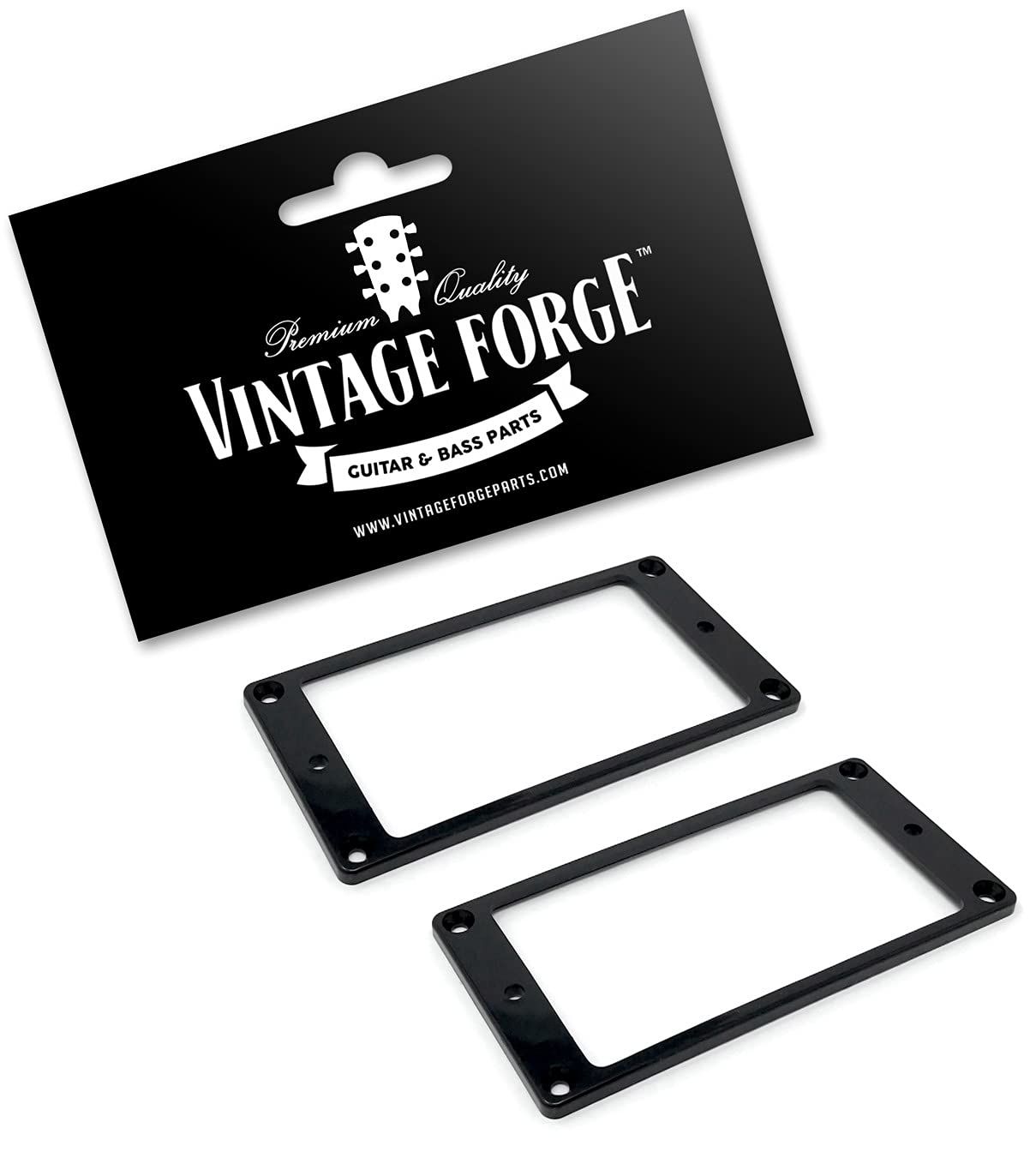 Vintage Forge Black Humbucker Pickup Mounting Ring For Import Guitars 1/8 Inch (89Mm X 45Mm X 3Mm) 2 Pack Flat Bottom Hr3300F Bl
