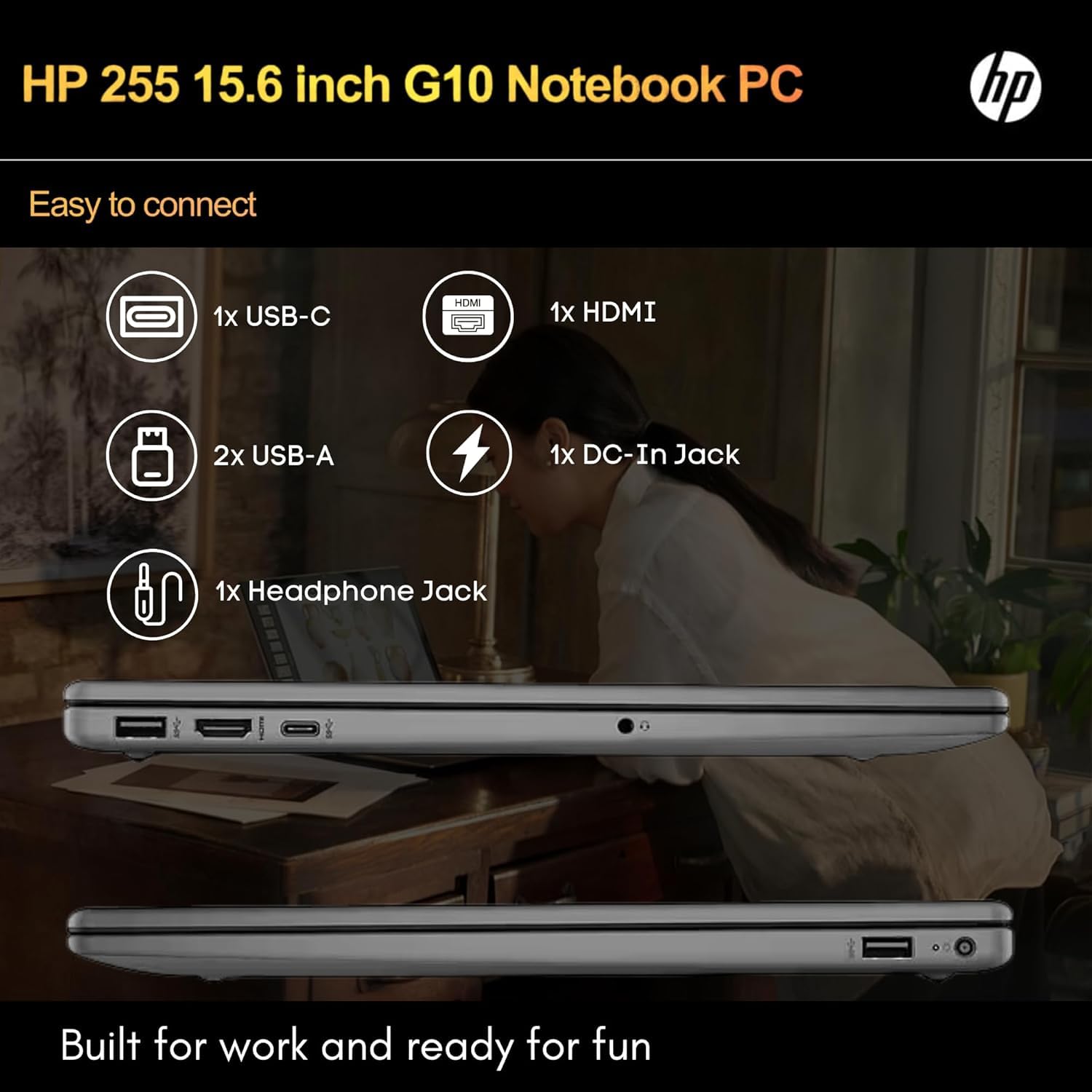 Hp 255 G10 Laptop With Ms Trial Office, 64Gb Ram, 2Tb Ssd With Rj45, 15.6'' Full Hd, Ryzen 3 7330U (Beat Intel I5 1135G7), Hdmi,