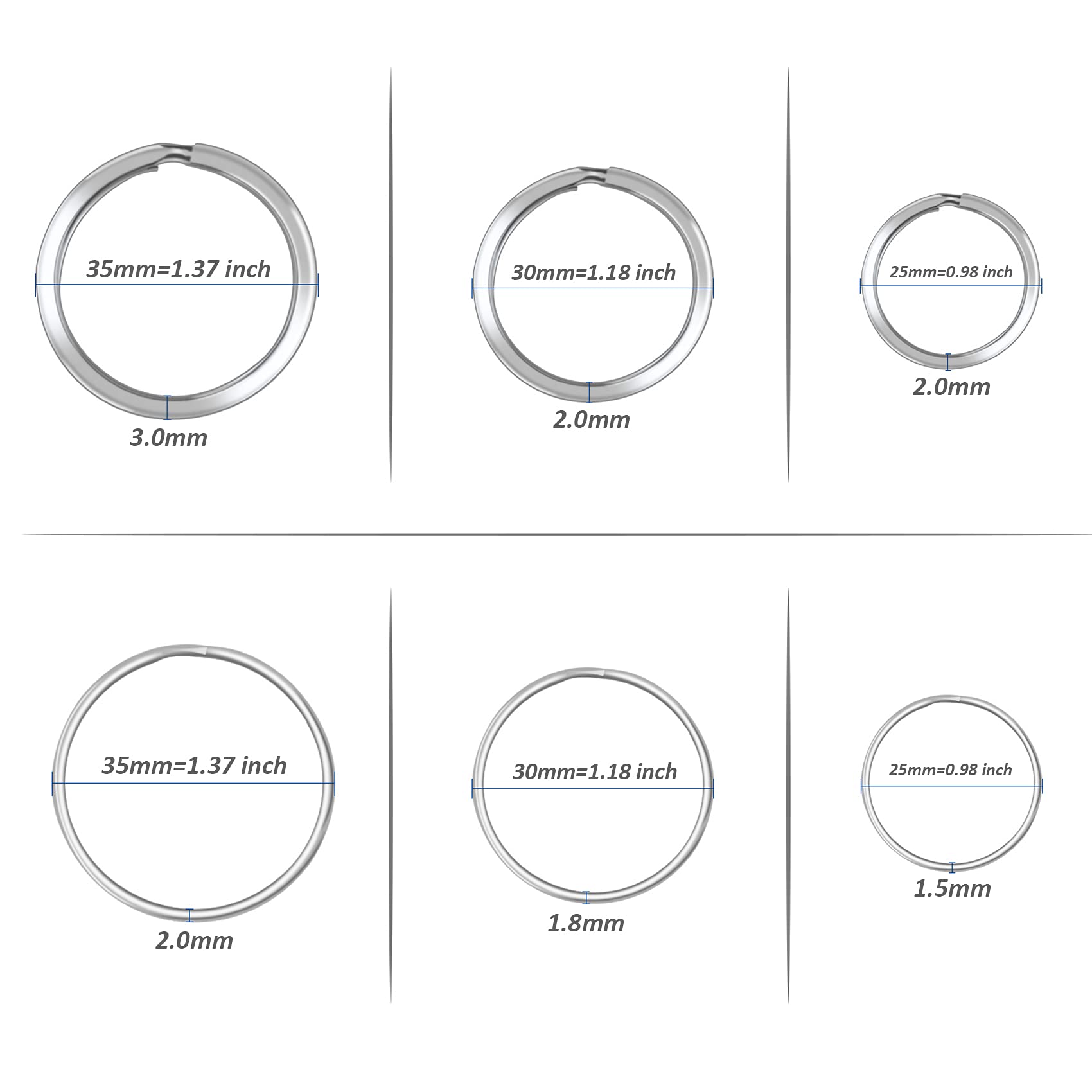 Ldcx Item Key Finder Keychains, 32Pcs Key Rings, Rustproof Round + Flat Circular Keychain (25/30/35Mm), Stainless Steel Wire Key