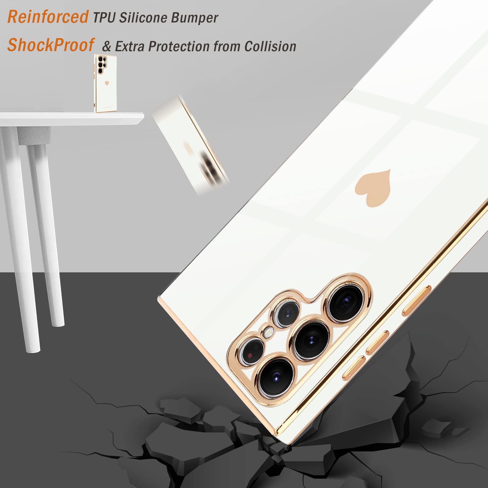 Teageo For Samsung Galaxy S22 Ultra 5G Case For Women Girl Cute Love Heart Luxury Bling Soft Back Cover Raised Full Camera Prote