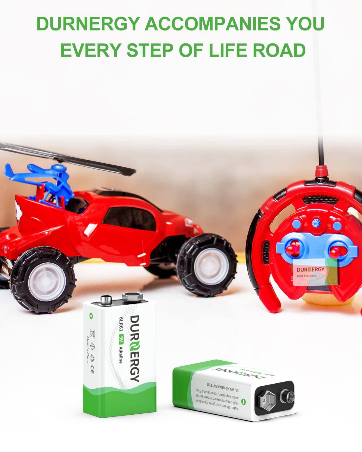 Durnergy 9V Batteries 12 Pack, 10 Year Shelf Life, 9V Battery For Smoke Detector, 9 Volt Power Supply For Guitar Pedals, Square