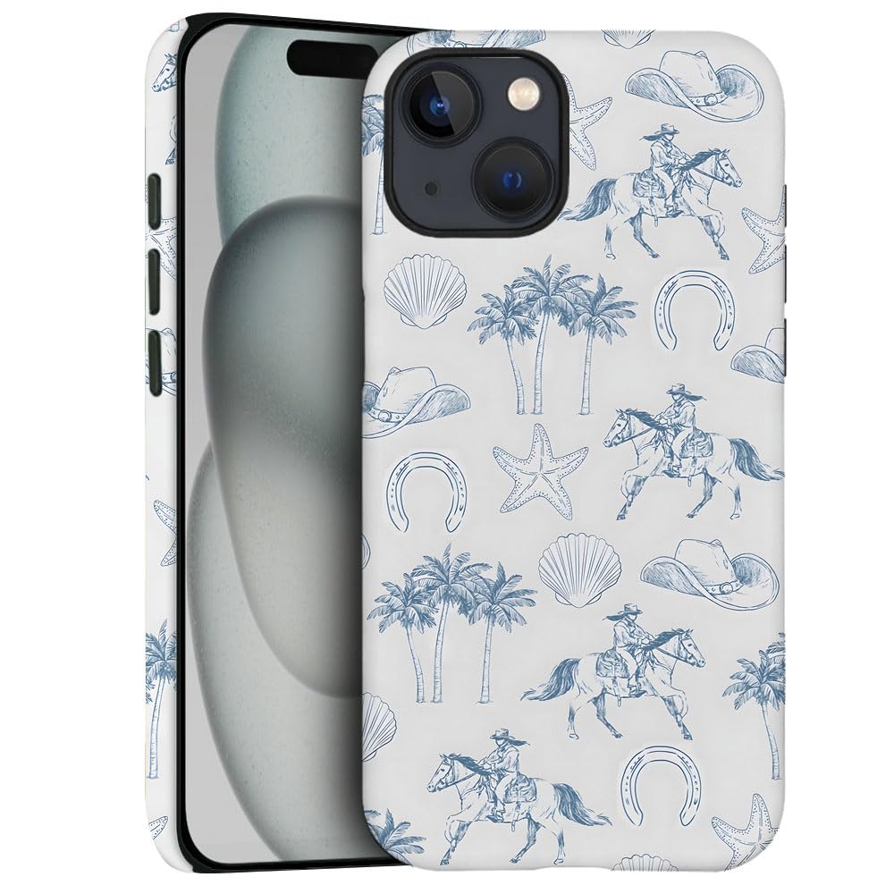 Generic Case For Iphone 15 - [Drop Protection Phone Cover] - Hybrid Case For Girl Women - Coastal Beach Horse West