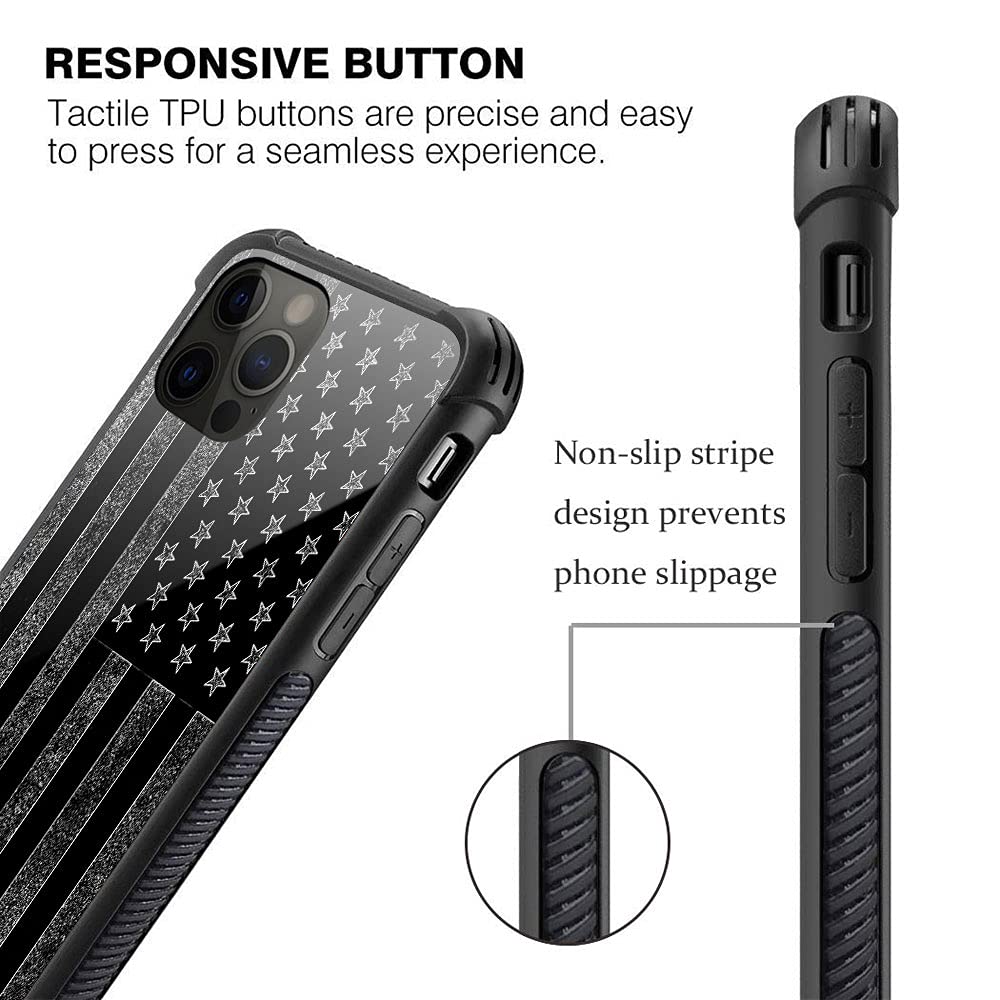 ZHEGAILIAN iPhone 13 Mini Case Tempered Glass TPU Shock Protective Black White American Flag