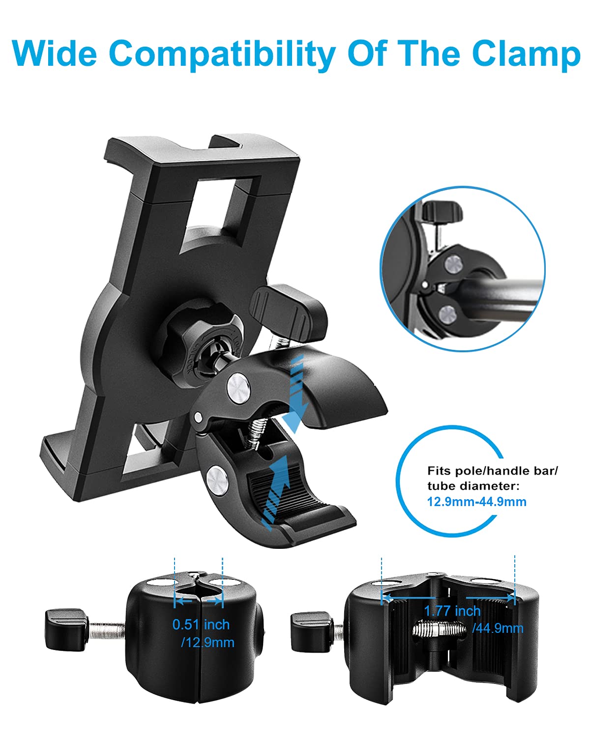 Woleyi Bike Tablet Mount, Motorcycle Bicycle Tablet Holder, Cycling Handlebar Tablet Clamp With 360 Rotation For Ipad Pro/Air/Mi