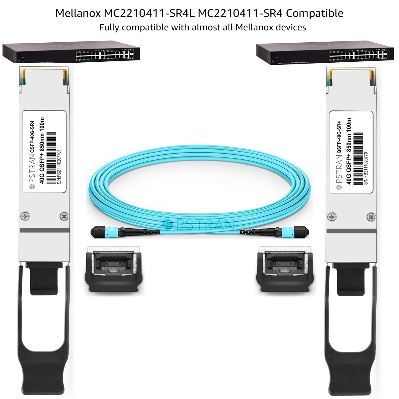 Opstran 40Gbase-Sr4 Qsfp+ Optical Transceiver Module Compatible With Mellanox Mc2210411-Sr4L Mc2210411-Sr4 40G Qsfp+ Sr4 850Nm 1
