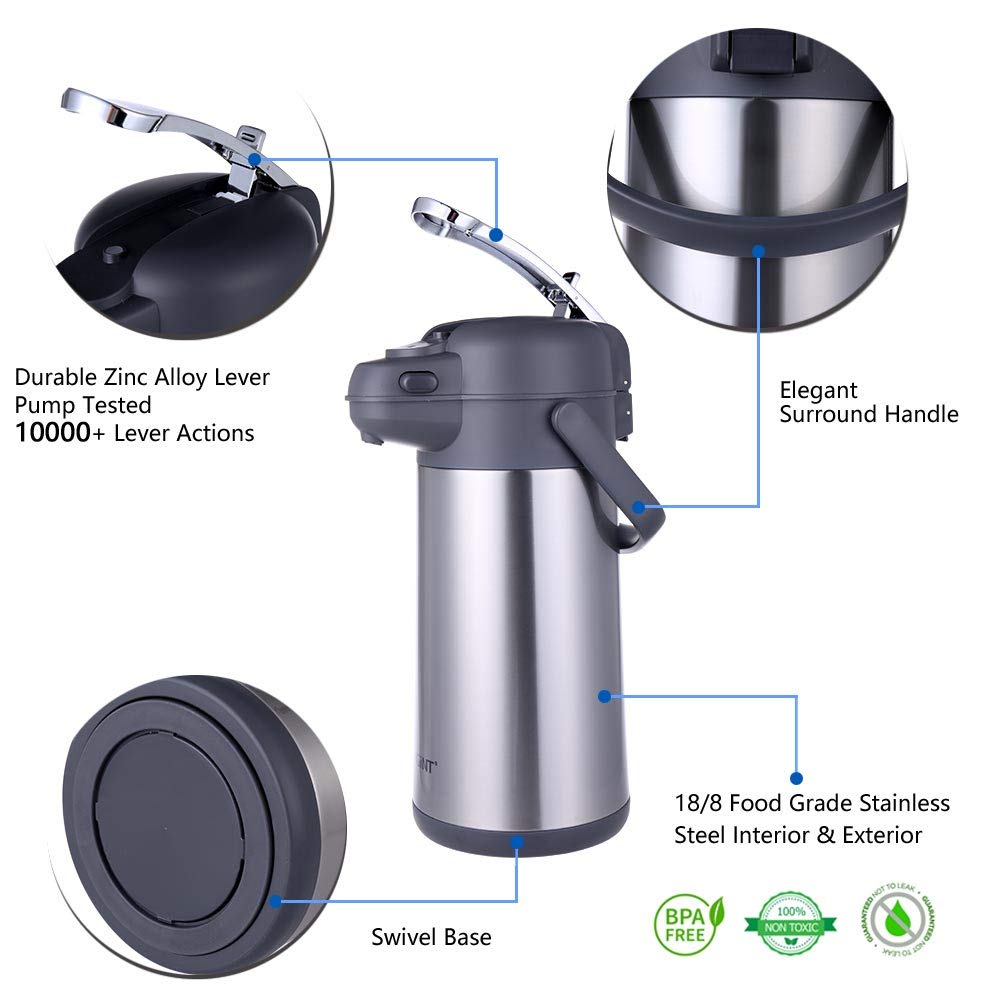 Gint 101 Oz Airpot Coffee Dispenser With Pump, Insulated Coffee Carafe For Hot Liquids, Stainless Steel Vacuum Insulated Pump Di