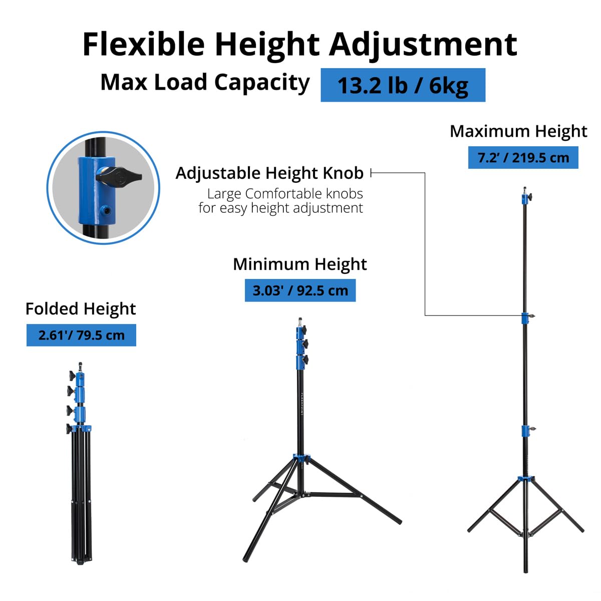 Flashpoint Pro Air-Cushioned Heavy-Duty Light Stand (Blue, 7.2)