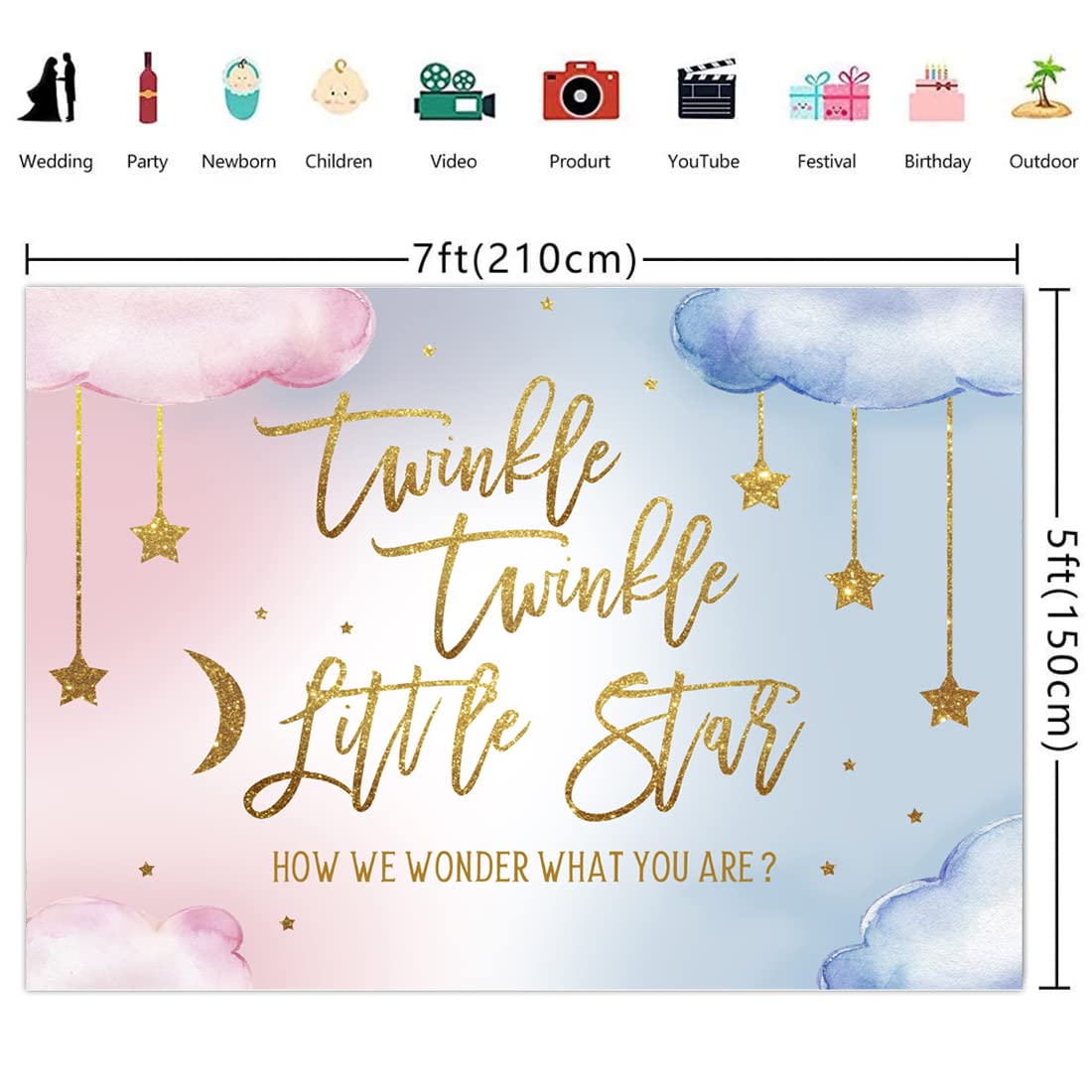 Lofaris Twinkle Twinkle Little Star Gender Reveal Backdrop Boy Or Girl Pink Or Blue How We Wonder What You Are Golden Star Party