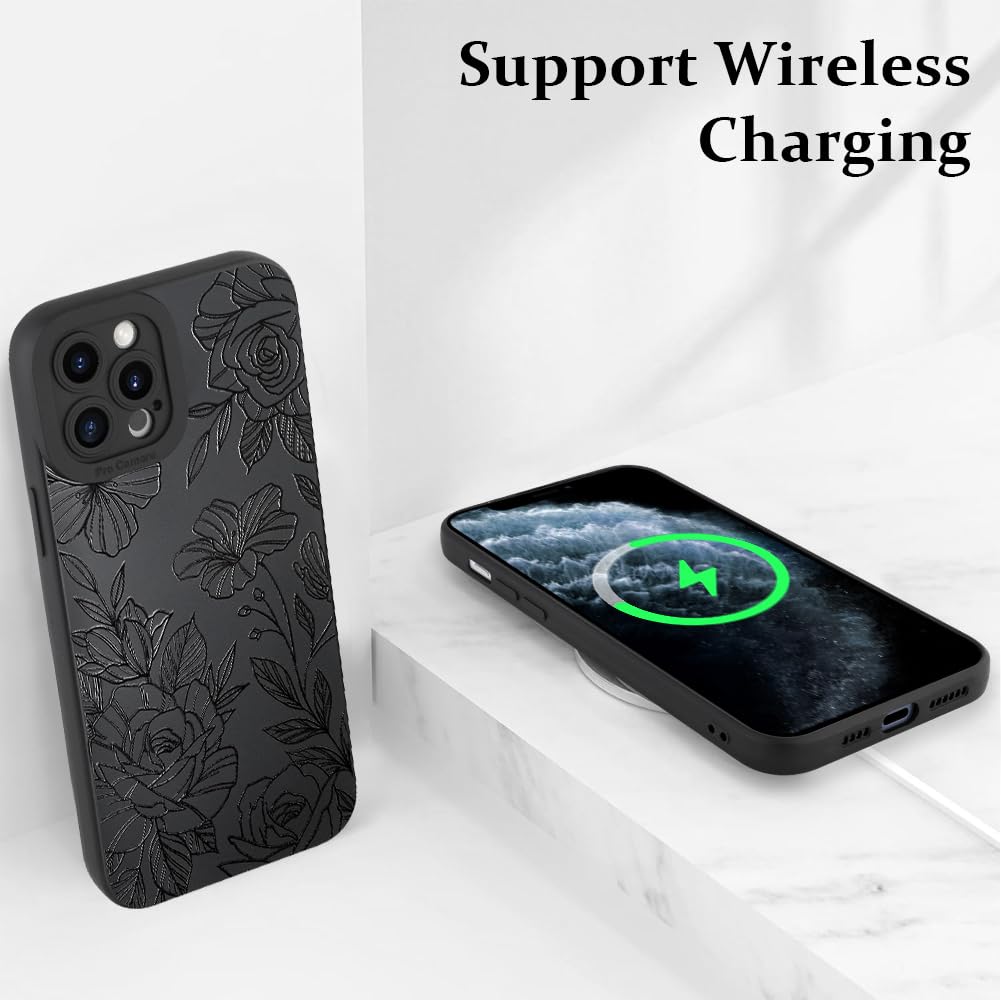 Lsl Case For Iphone 11 Pro Max Black Floral Flower Pattern Print Case Soft Tpu Full Camera Lens Anti Drop Anti Scratch Shockproo