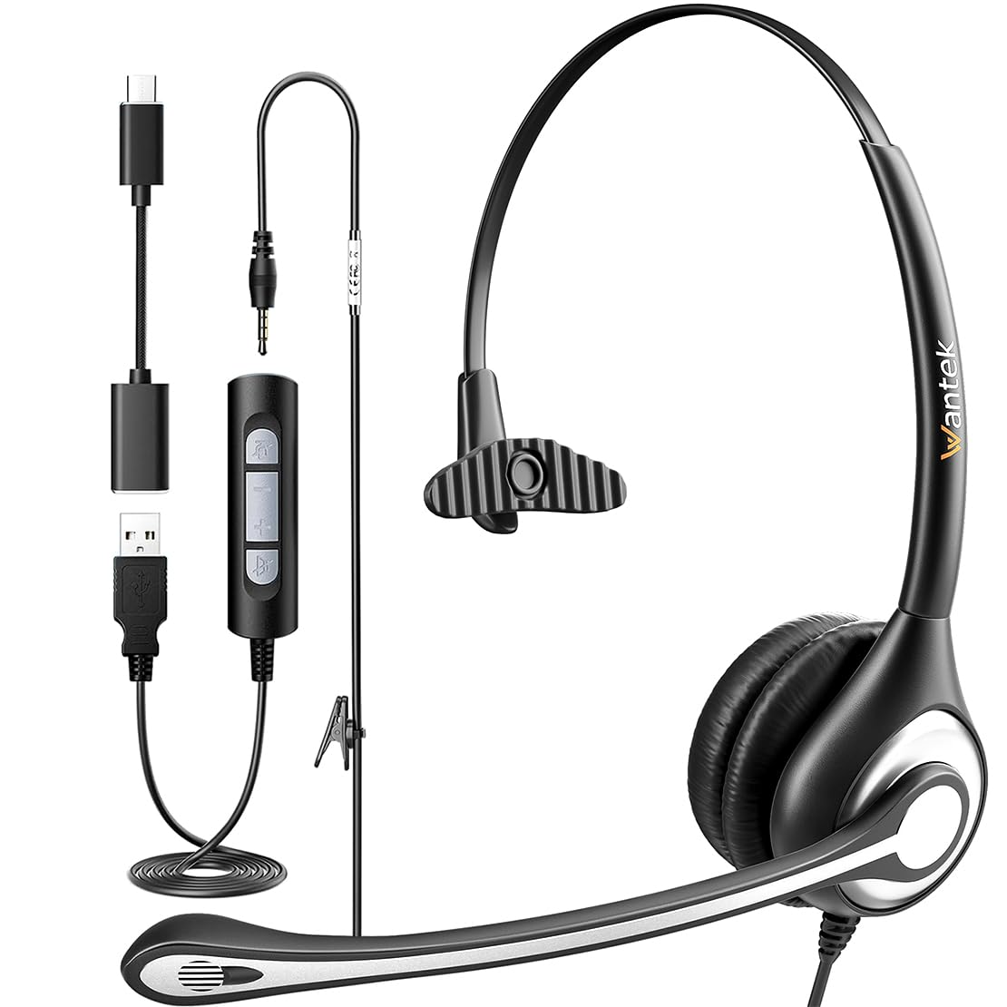 USB Computer Headset with Microphone for Laptop PC,3.5mm Wired Stereo Call Center Headset with Microphone Noise Cancelling, Cord