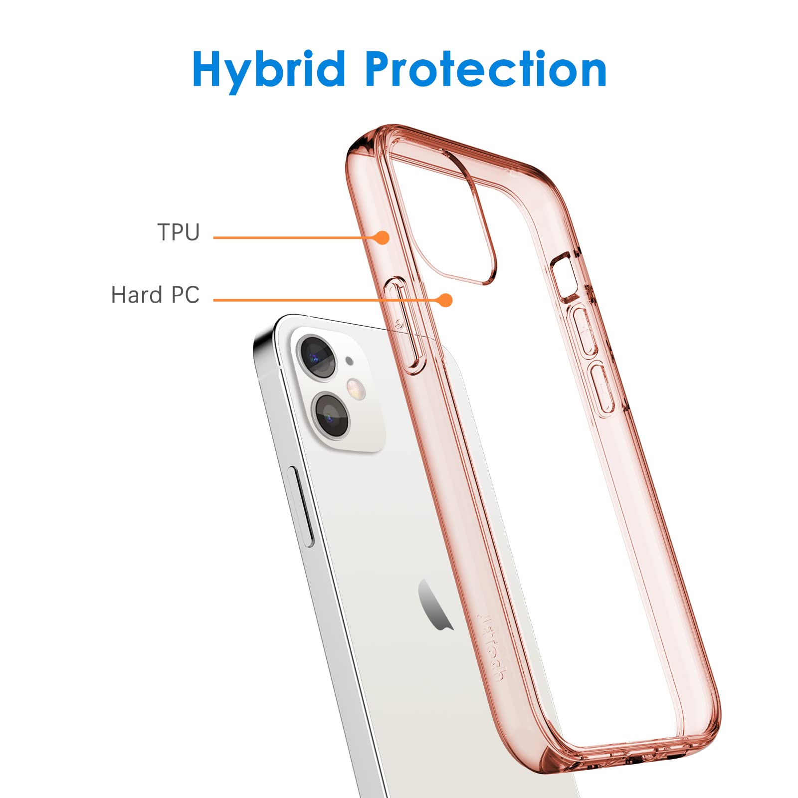 Jetech Case For Iphone 12 Mini 5.4 Inch, Non Yellowing Shockproof Phone Bumper Cover, Anti Scratch Clear Back (Rose Gold)