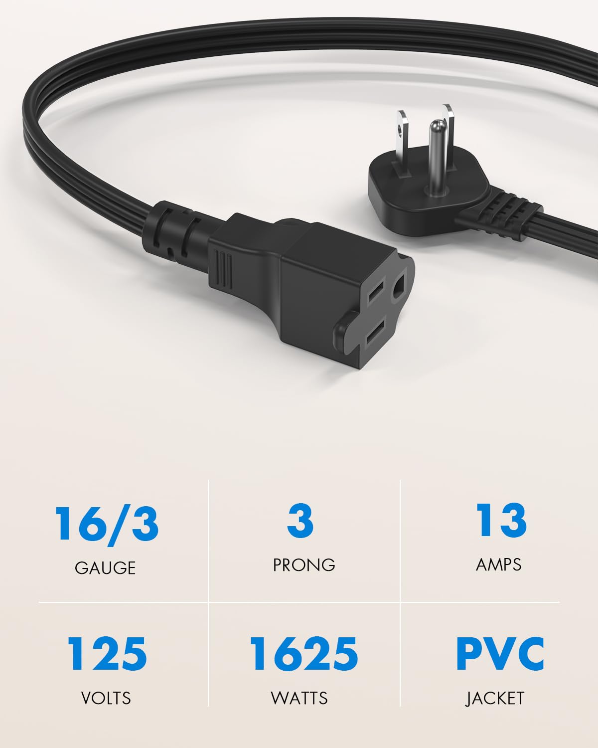 Flat Plug Short Extension Cord 1Ft Low Profile Flat Plug 3 Prong 16 Awg, 1625W Grounded Indoor Power Cable Outlet Saver For Kitc